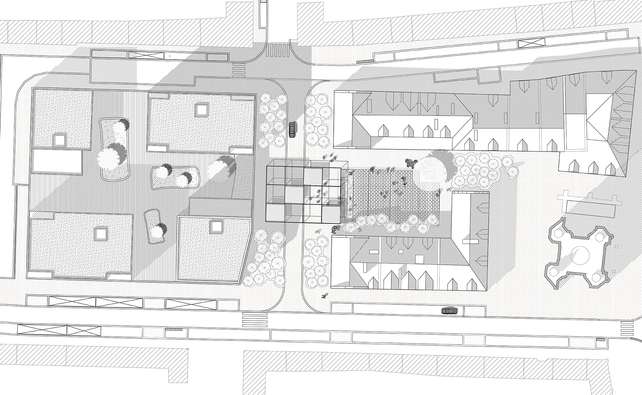 Plan masse du rendu de concours - Autocad, ilustrator