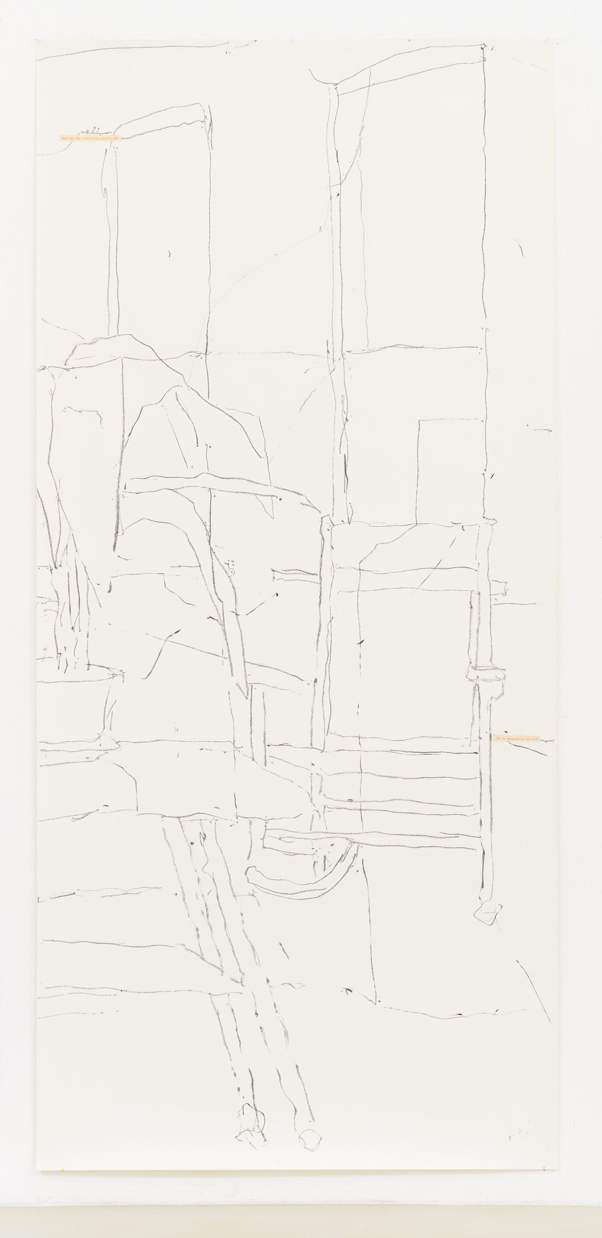 Things Fall Apart - only shadows enter my tent - part 14, 2018 Paper, typed on paper, graphite 235 x 110 cm