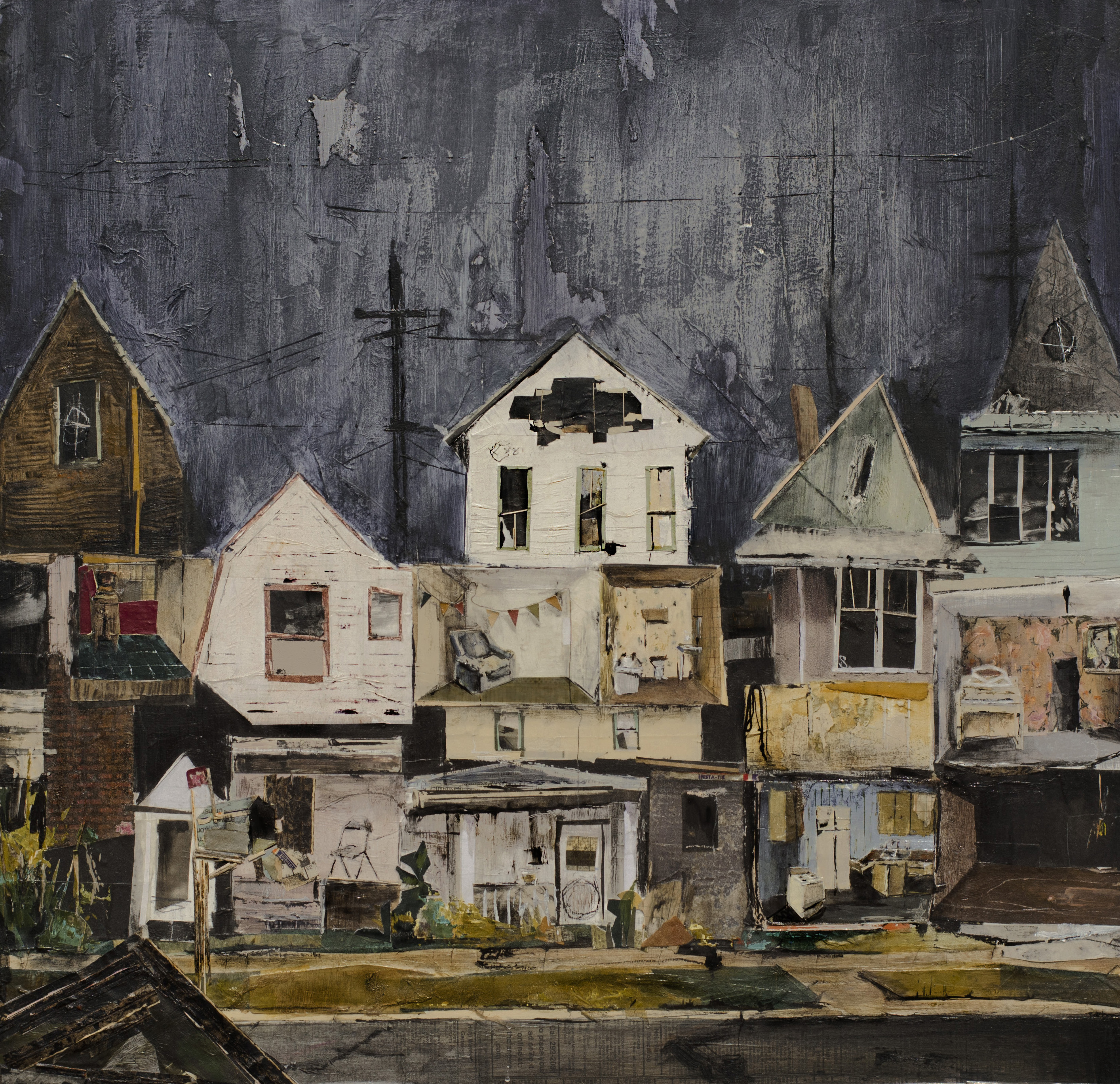 collaged paper and oil on panel, 2 ft x 2 ft, 2013