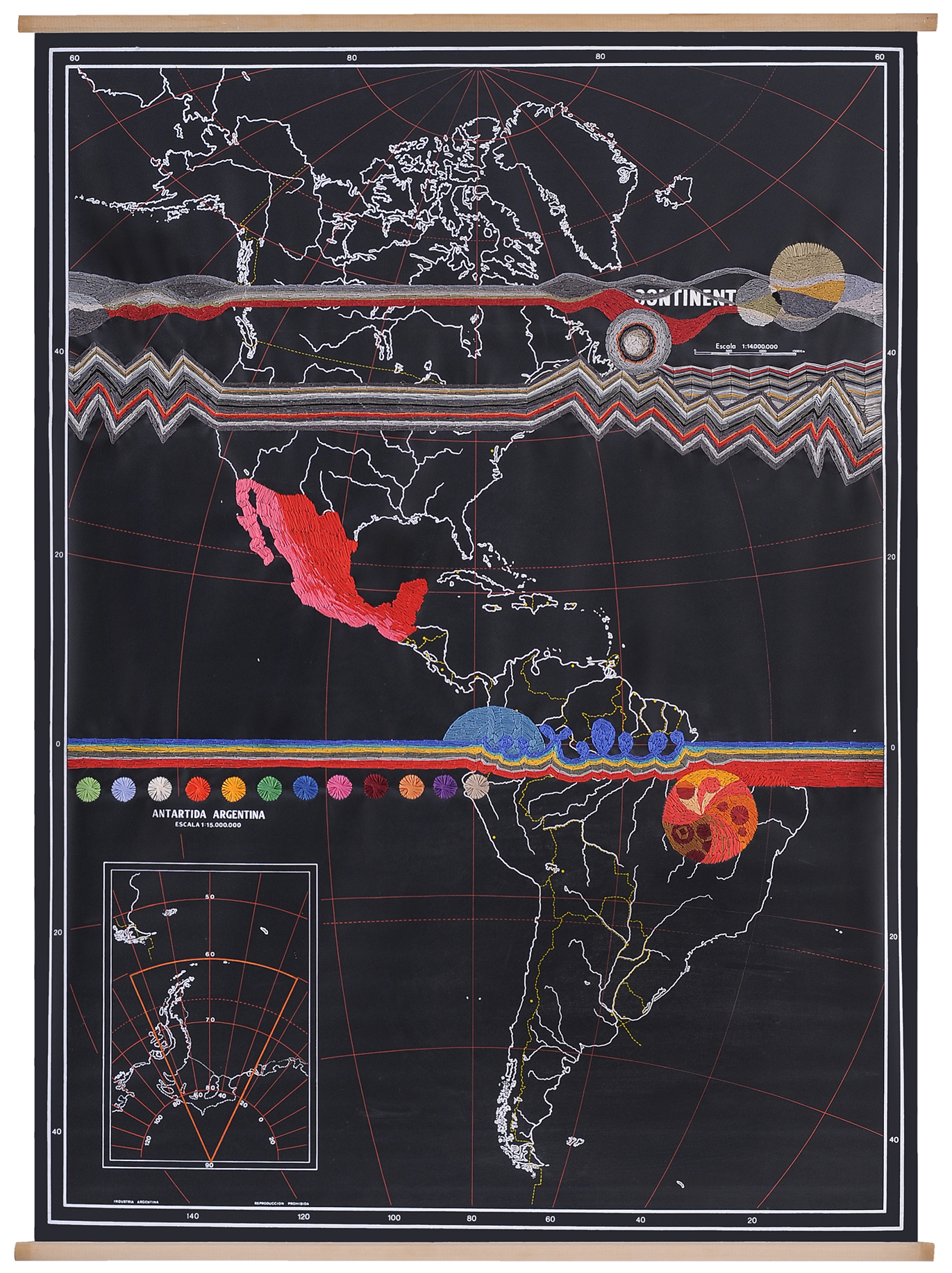 Sin título, 2013. Bordado sobre mapa, 130x97cm