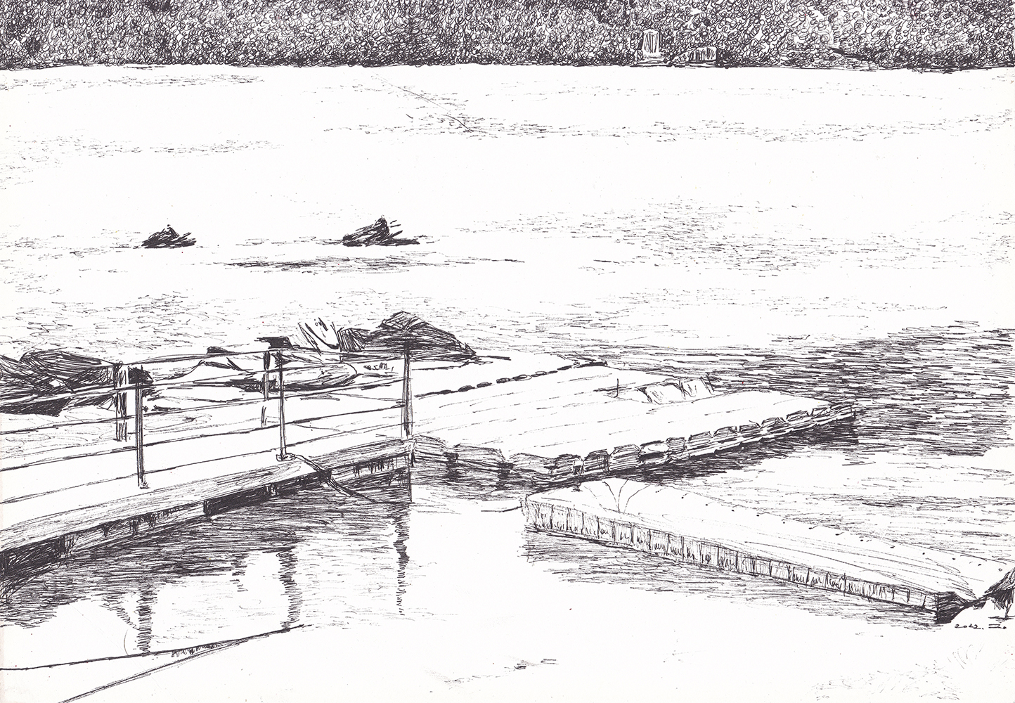 남한강, 2022, pen on paper, 21*29.7(cm)