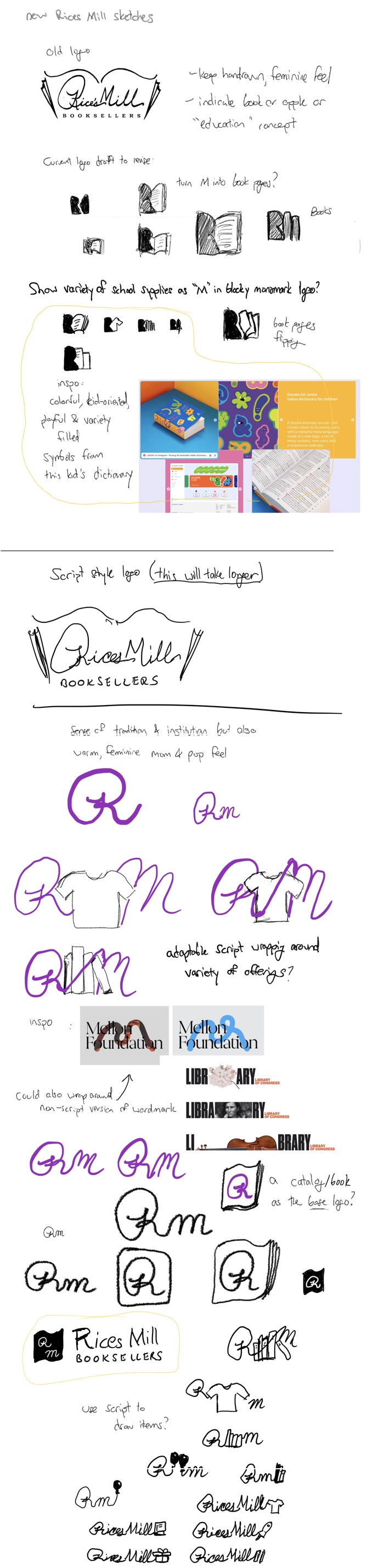 My concept sketches for the logo. Ultimately, we went with an older version that was already created by Mary Beth's niece.