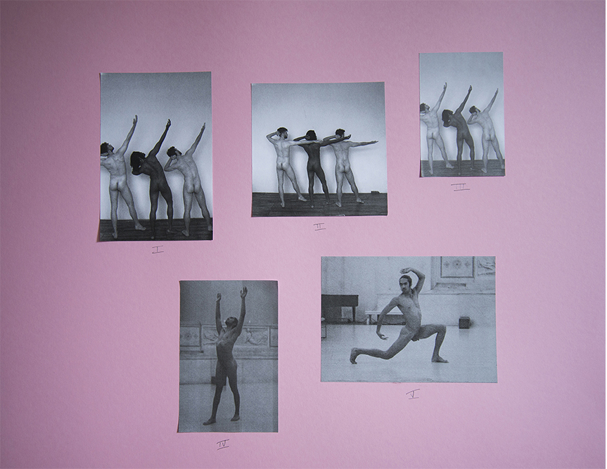 Choreographic Studies, 2015-. Black and white on colored paper, 14” x 17”