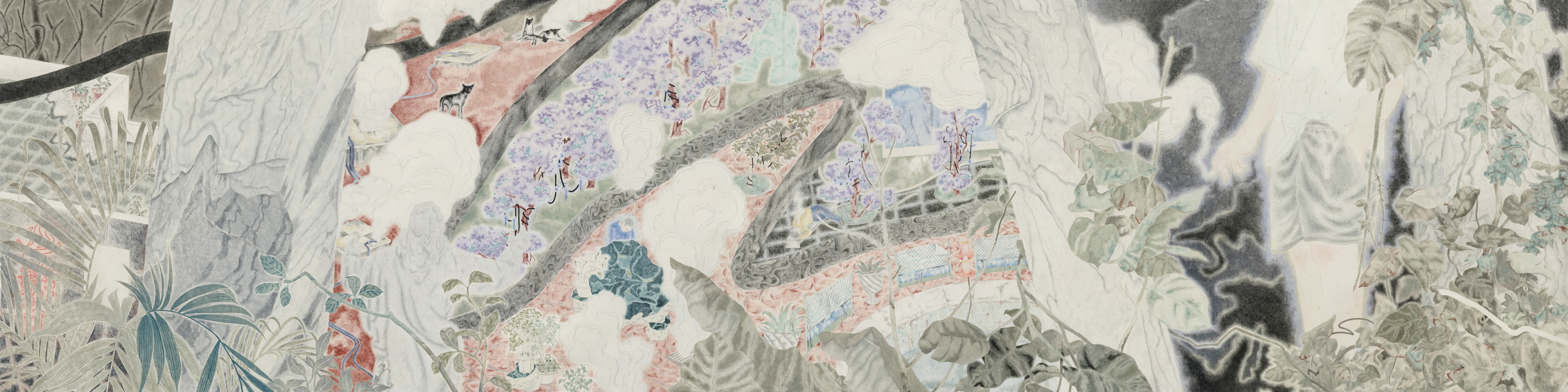 Beitou, 2019, mineral pigment, ink on paper, 96x378cm (37.8x148.8 in)