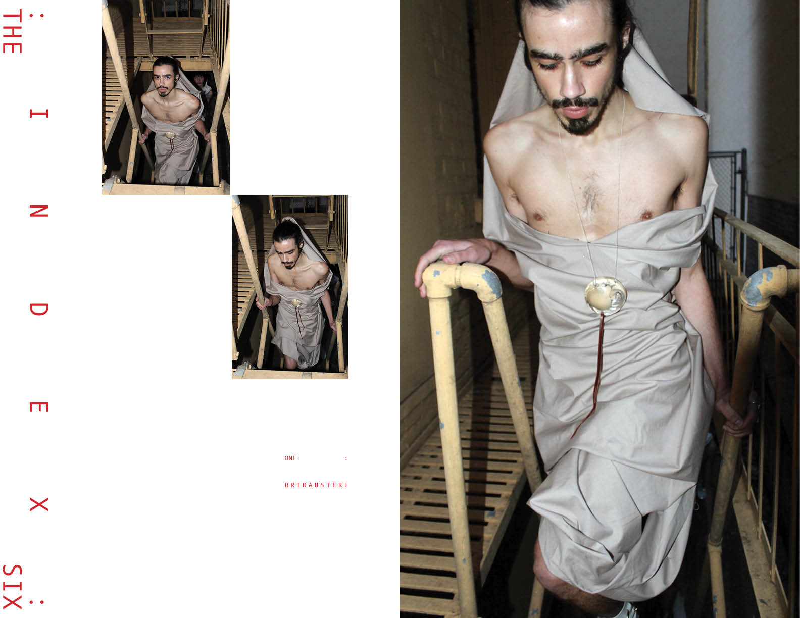 look 01 BRIDAUSTERITY bias draped and hand sewn cotton shirting