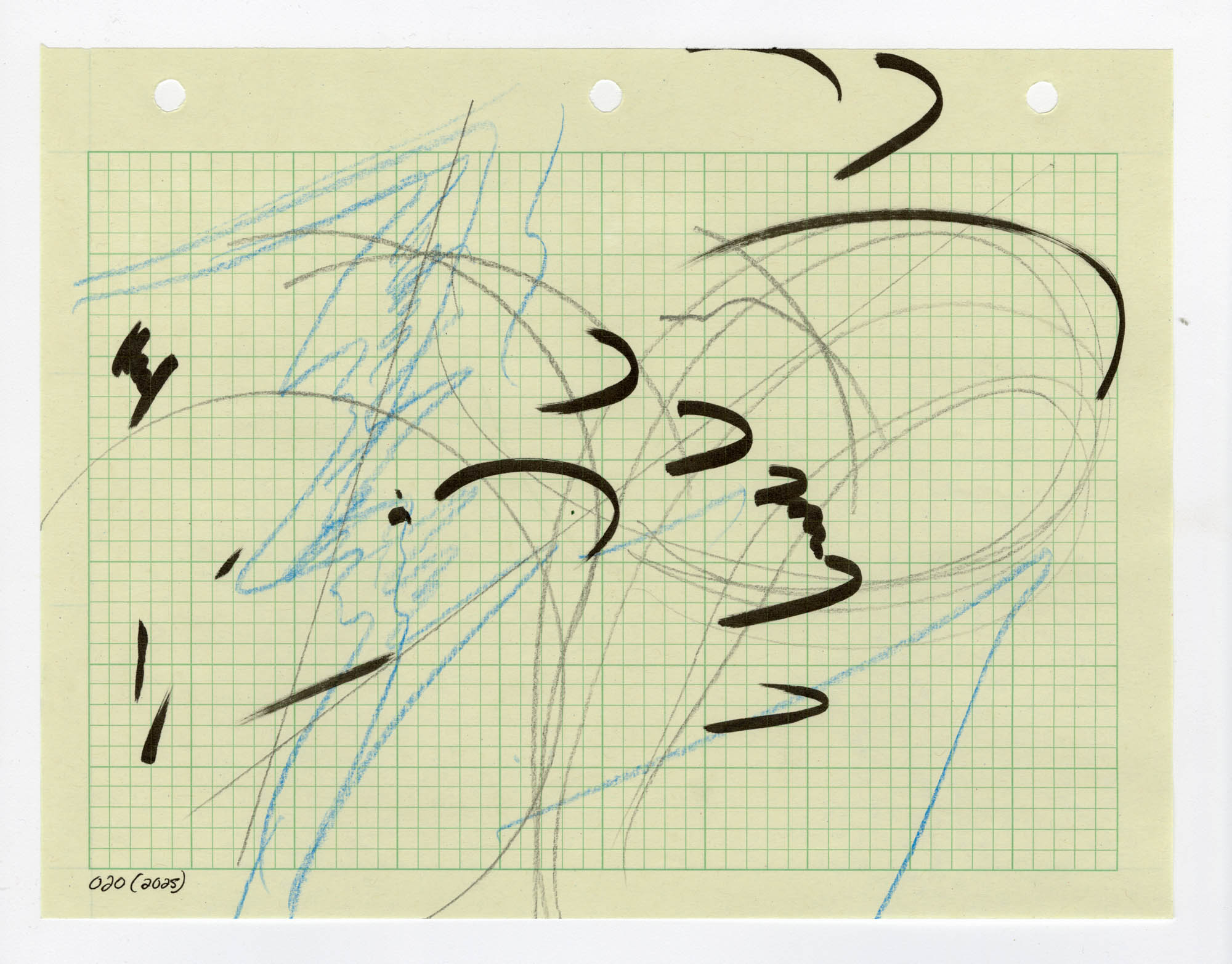020. 2025. Graphite, colored pencil, and marker on graph paper. 11" by 8.5"