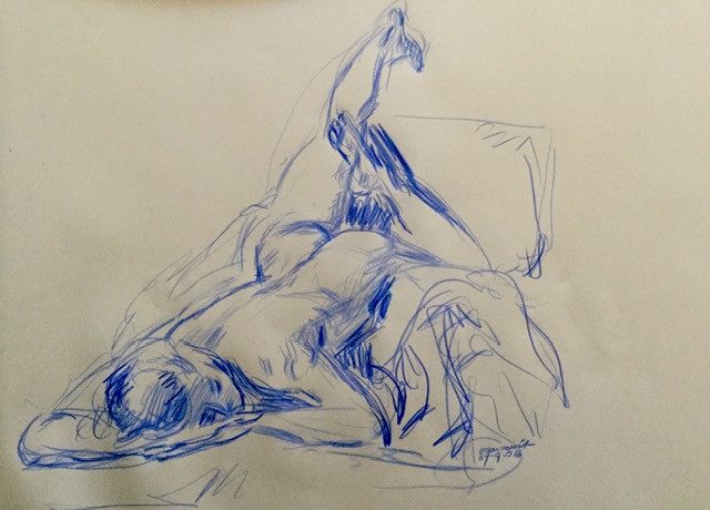 Omlaag liggende vrouw 2016 - colored pencil 25x30 cm