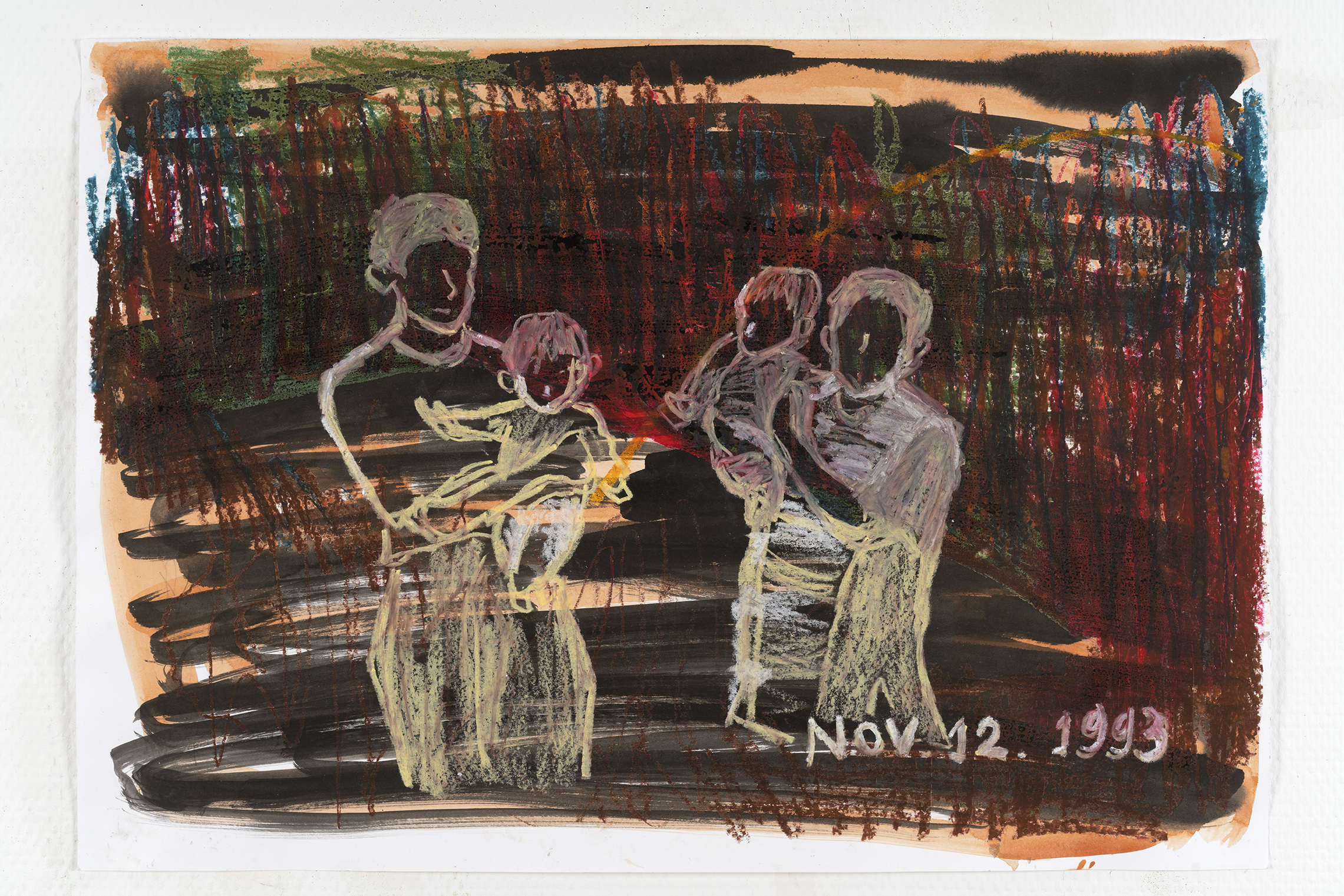 "1993-" 2022, oil pastel, ink and watercolor on paper
