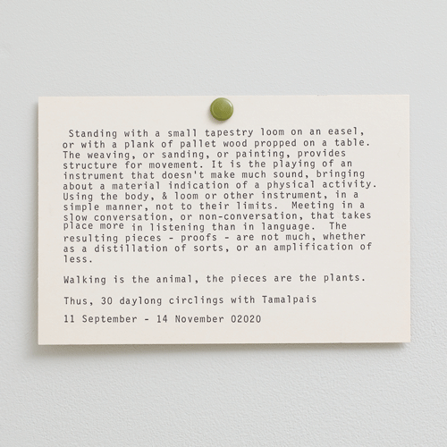 Helen Mirra Index card 2020 Photo: Stephen White & Co