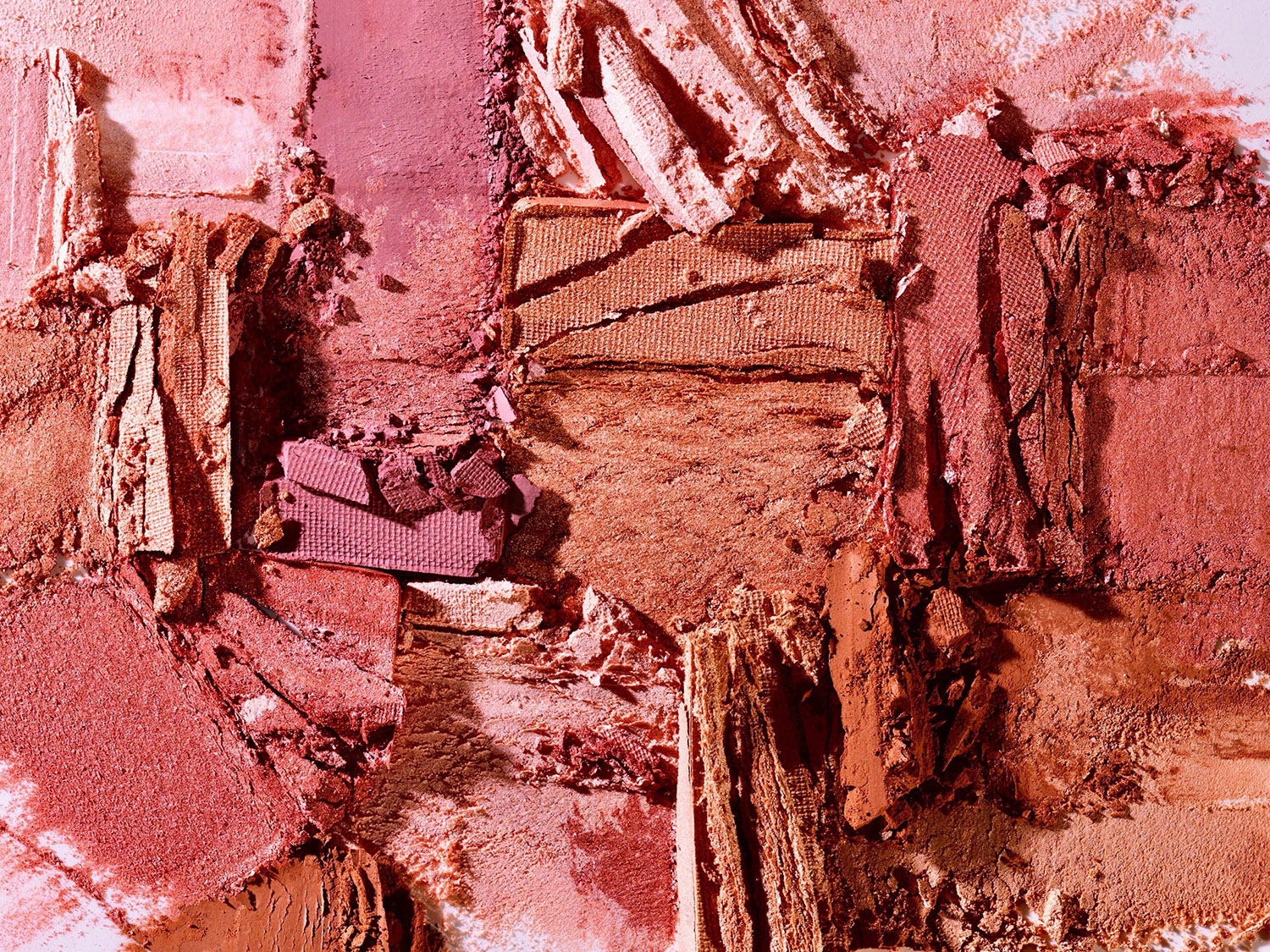 KMA / King Management Agency prop stylist Sara Wacksman macro shot of crushed Bobbi Brown metallic gold and pink blushes.