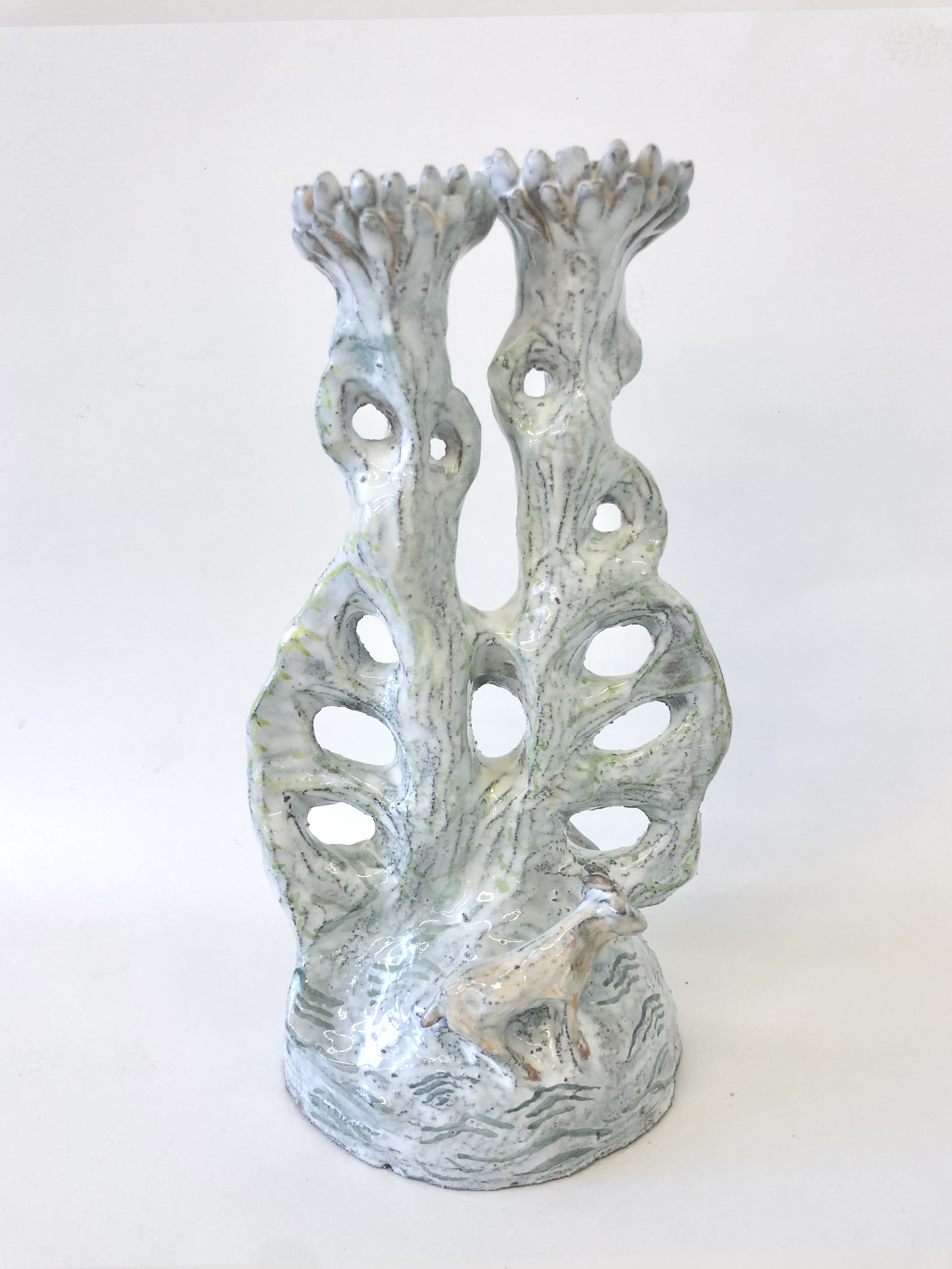 goats candle holder, glazed stoneware