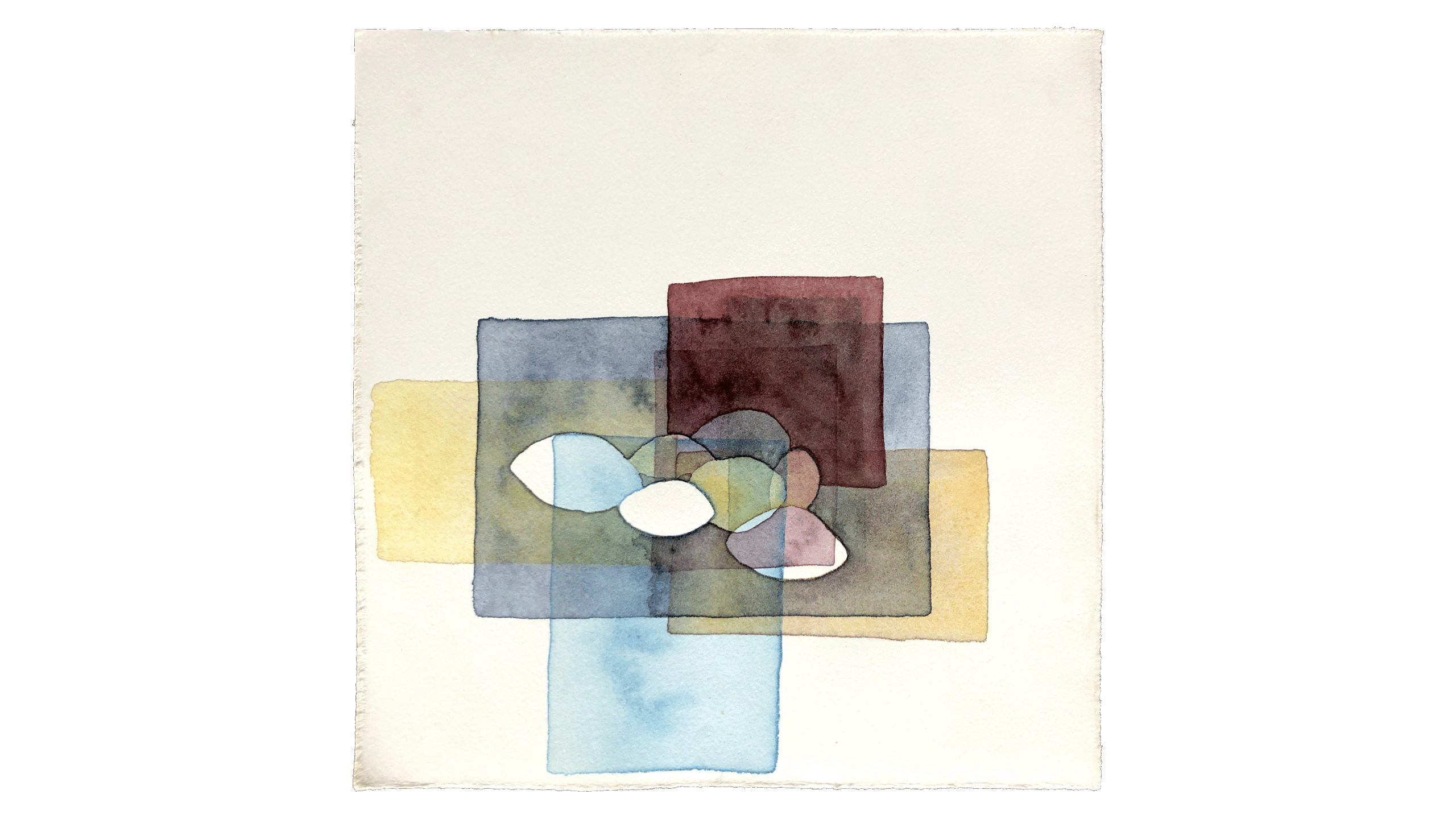 Pedras, da série Das tardes com D. Aquarela sobre papel, aproximadamente 20x21cm. 2021.