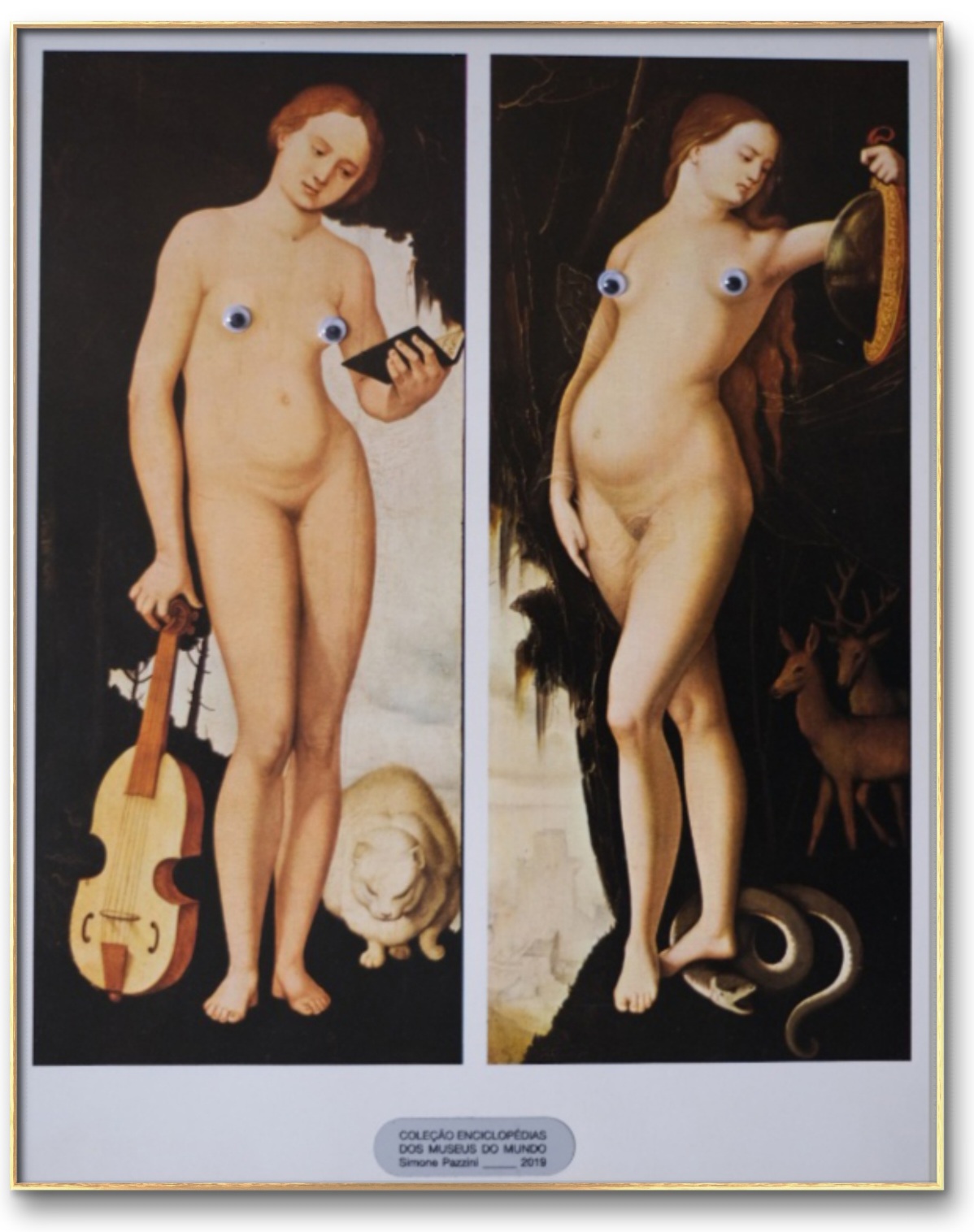 Prudência e Música, também conhecidas como Ciência e Música, ou ainda Vaidade e Música. de HANS BALDUNG. ano 1529. Técnica: óleo em painéis de pinho. Dimensões: 83 x 36 cm. Dimensões da reprodução: 20 x 24 cm. PINACOTECA DE MUNIQUE, ALEMANHA