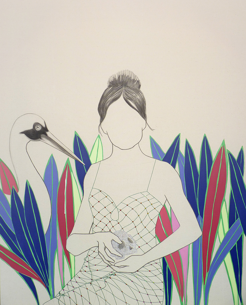 UNTITLED | Hand embroidery, beads, pencil and acrylic on unprimed canvas | 150 x 120 cm