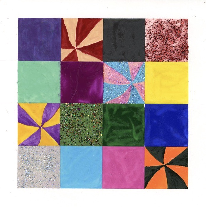 16 patch, 2022, graphite and nail polish on paper 10”x10”