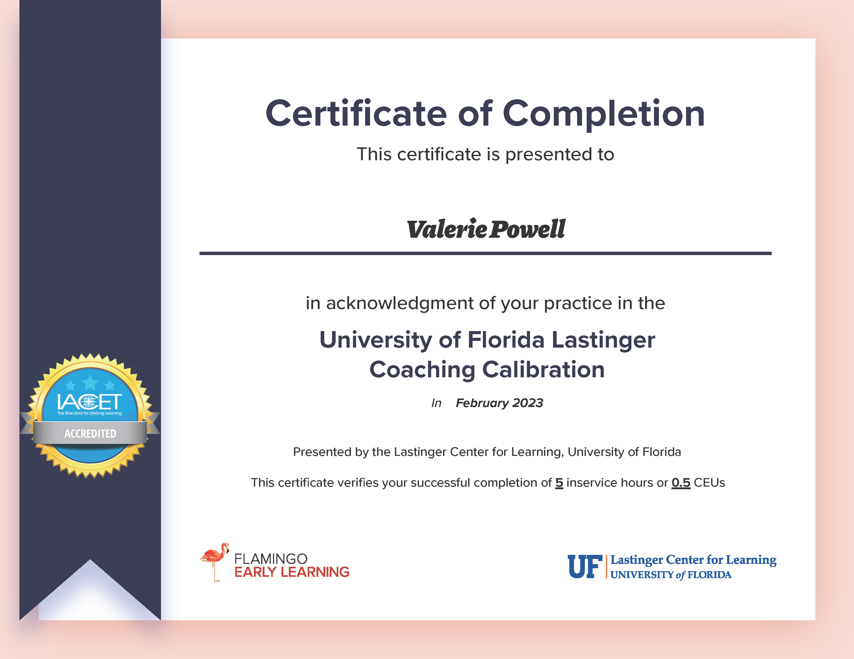 (3/3) Sample of Certification of Completion for Coaching Calibration program.