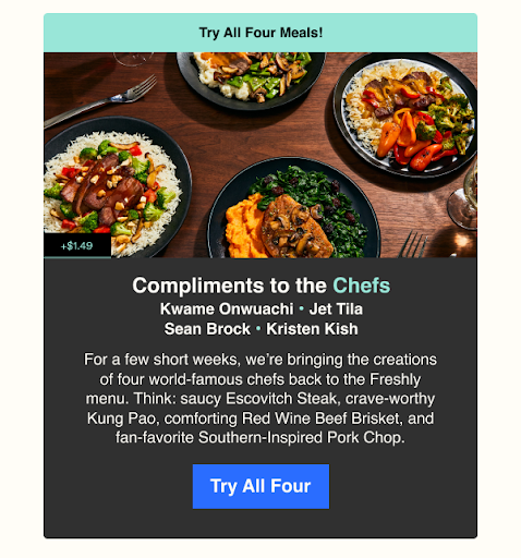 Email module with the headline: Compliments to the chef.