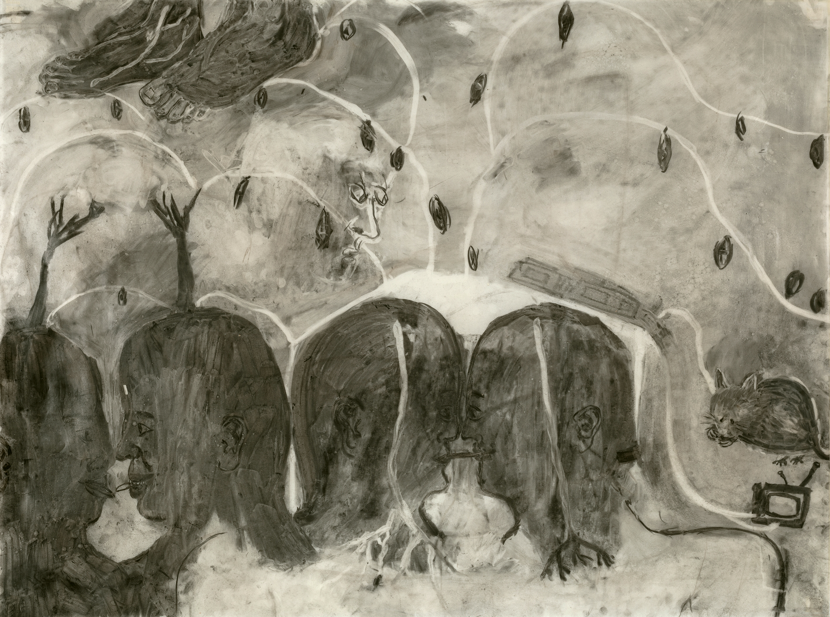 What Makes Me Keep Moving..., 120 x 90 cm, charcoal, wax on transparent paper, 2019