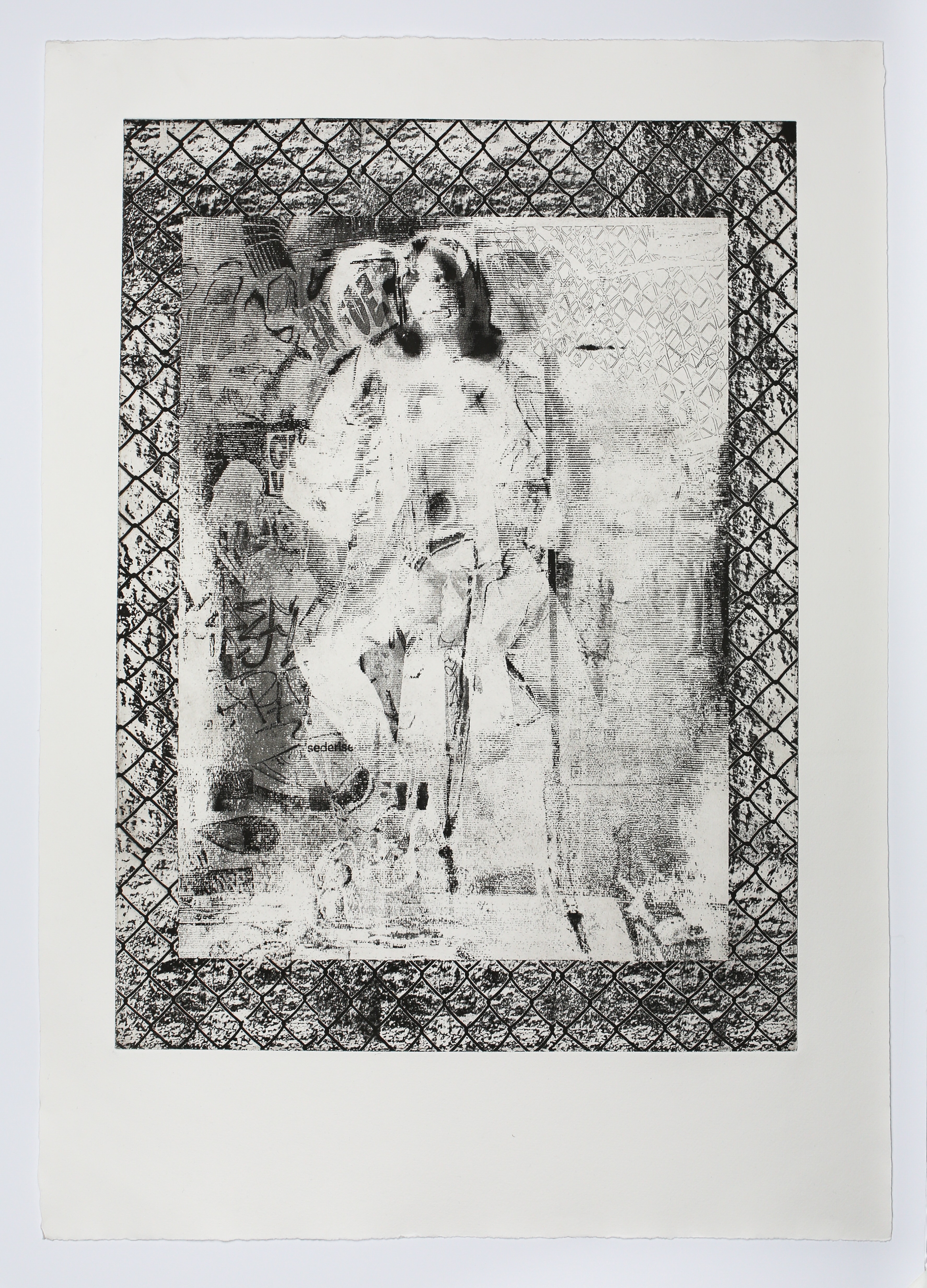 The One They Called Little Lady by the Fence, etching with aquatint and laser-cutting on paper, 17 ½” x 24” (image);  22” x 30 ½” (paper), 2024 