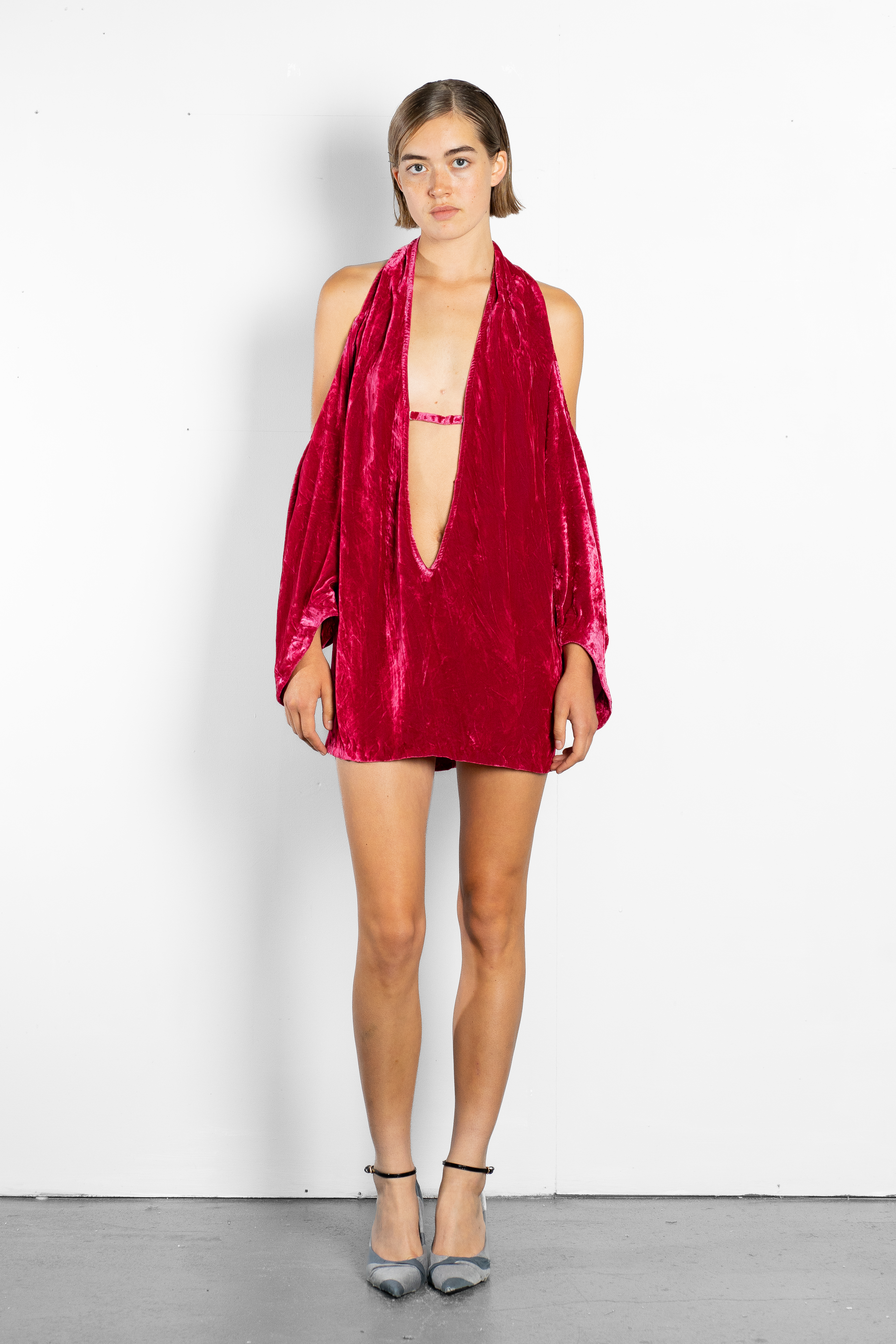 Deep cut cowl dress Carnation £335