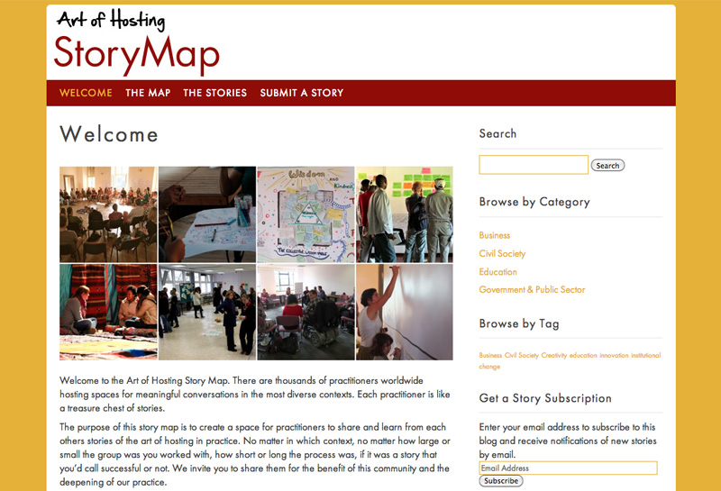  StoryMap design for the Art of Hosting network Collaborators: Simone Tiesinga-Poutnik & Rowan Simonsen with the Art of Hosting networkGraphic Design: Jenna Crowder