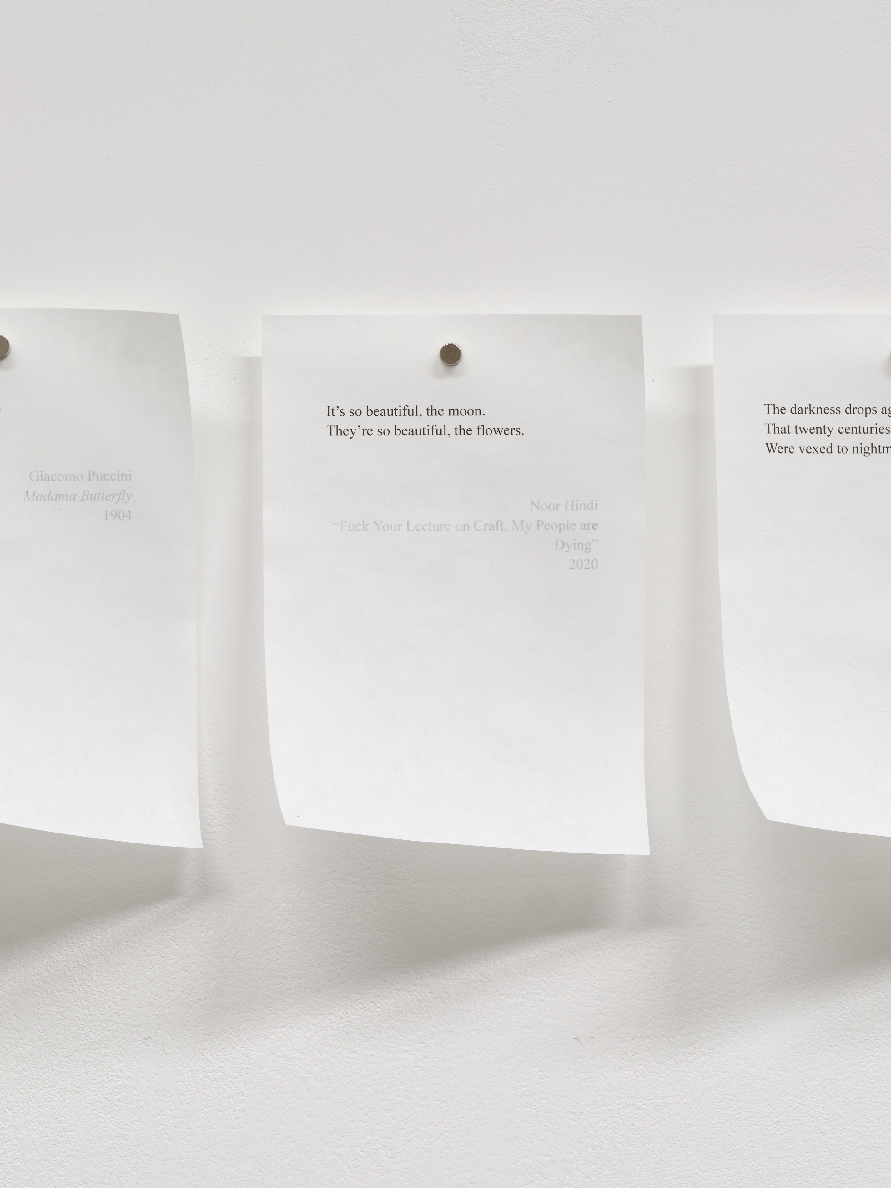 Poem in High Contrast, 2025. Inkjet print on tracing paper with magnets.