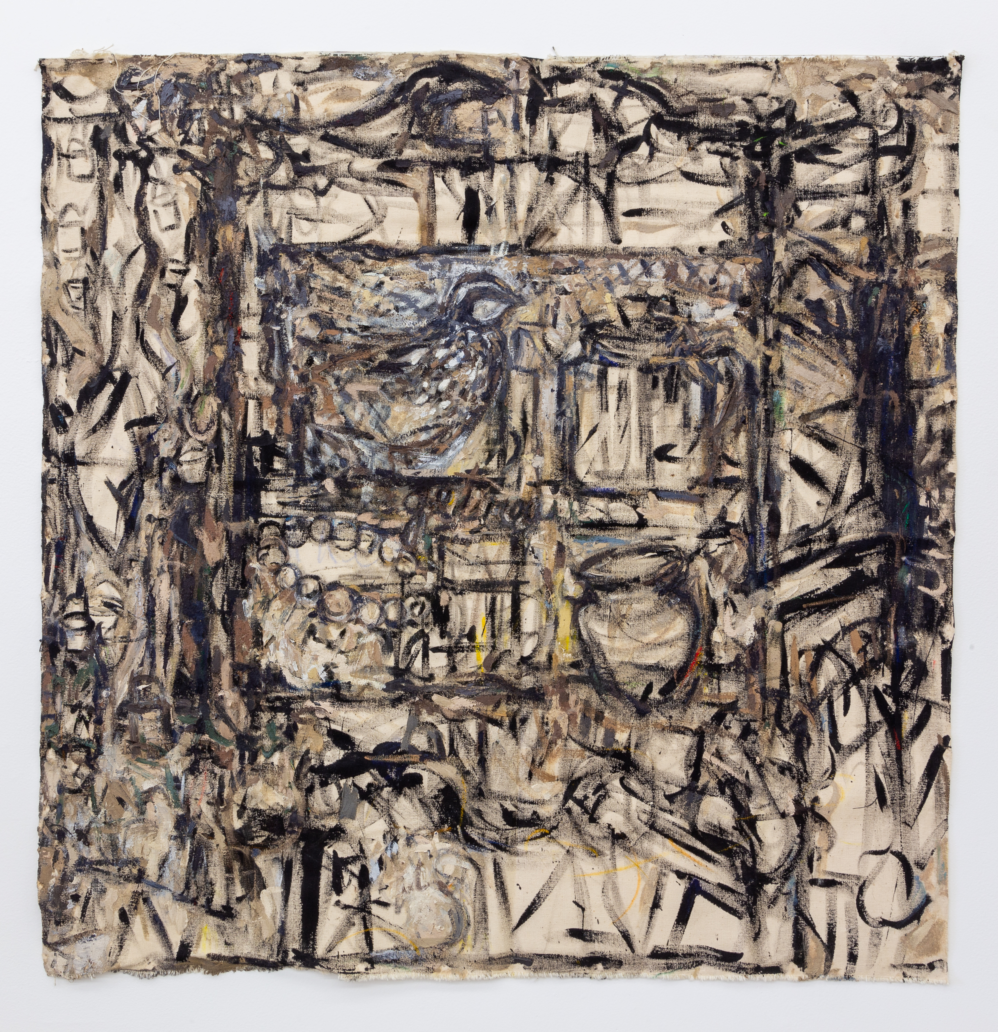 Cay Bahnmiller, String of Pearls, 1990, oil on unstretched canvas, 37 x 36.5 inches