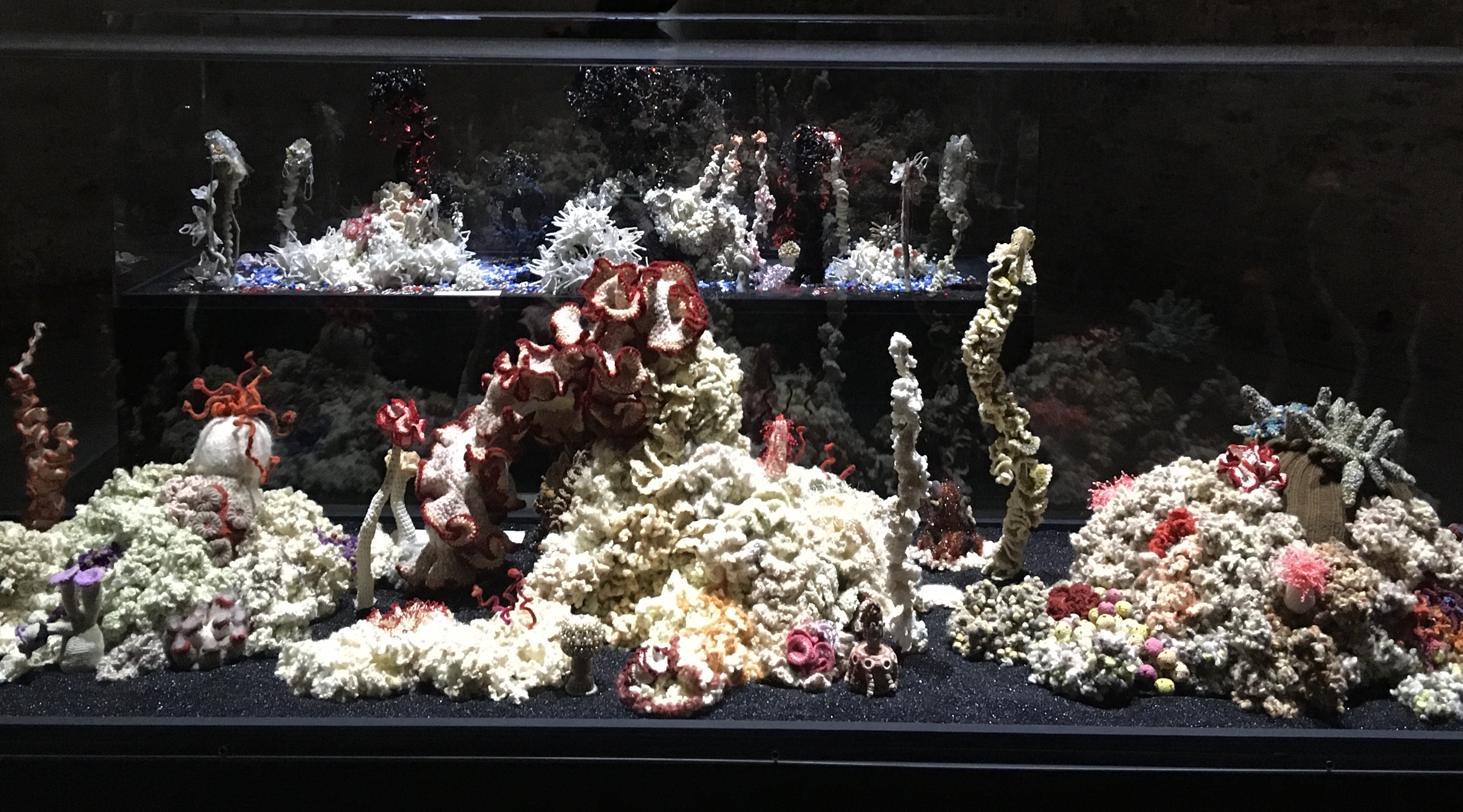 The Crochet Coral Reef is an artwork responding to climate change, an exercise in applied mathematics, and a wooly experiment in evolutionary theory. A project by Christine Wertheim and Margaret Wertheim and the Institute For Figuring. Photo by Rosalie Yu during Venice Biennale 2019.