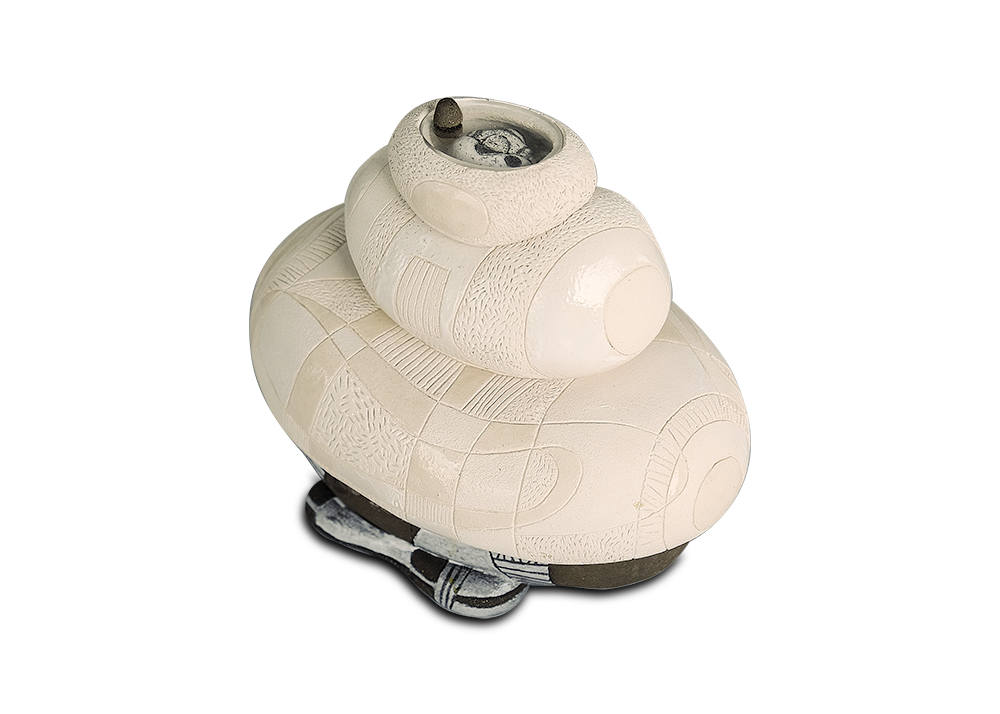  Appartamento per amanti   con via di fuga (Refrattario bianco, smalto, ceramica Raku, alluminio, cm 16x17x13, 2018)