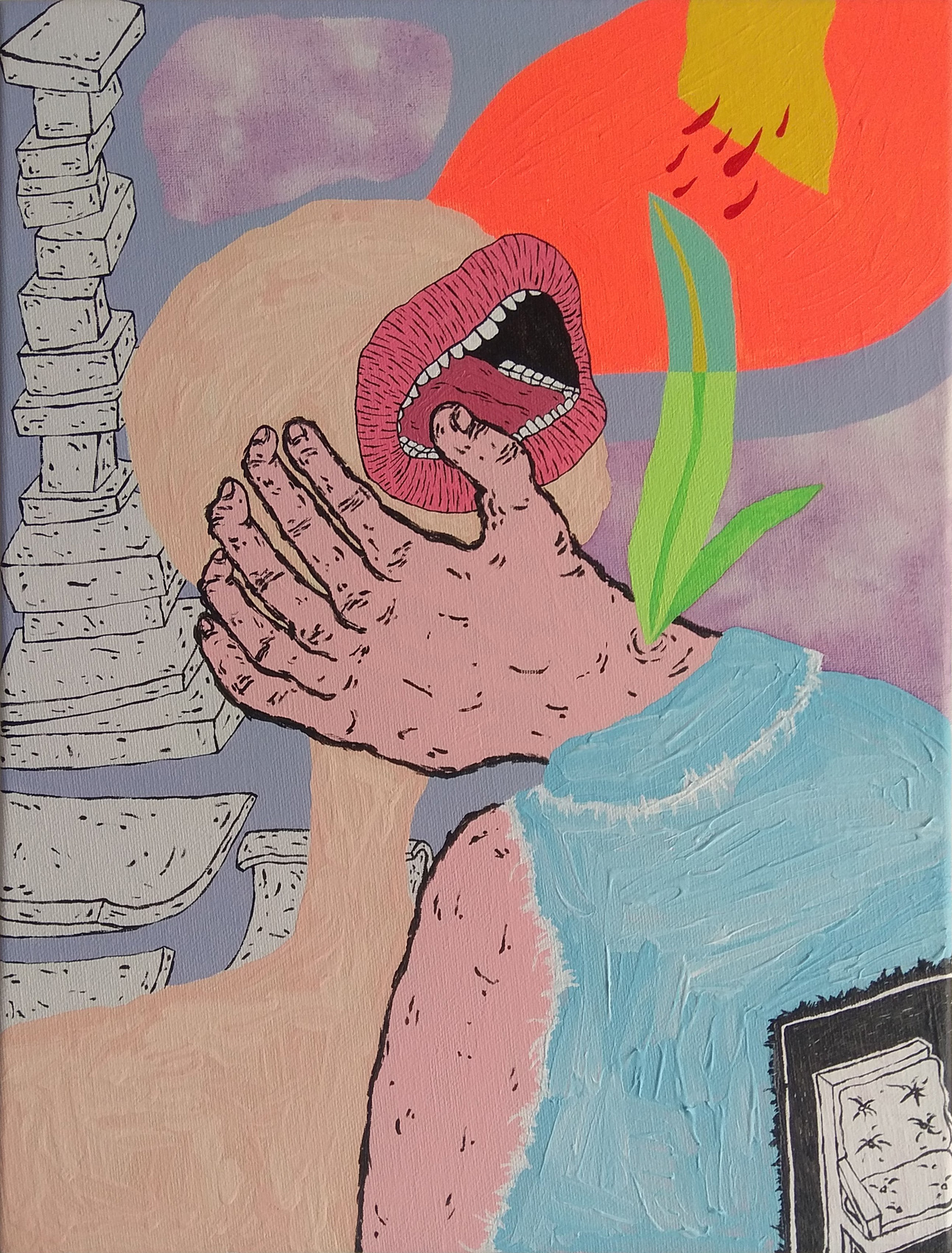 let's go swimming in the living room, it's super romantic, 2019, acrylic paint on canvas, 40 × 30 cm