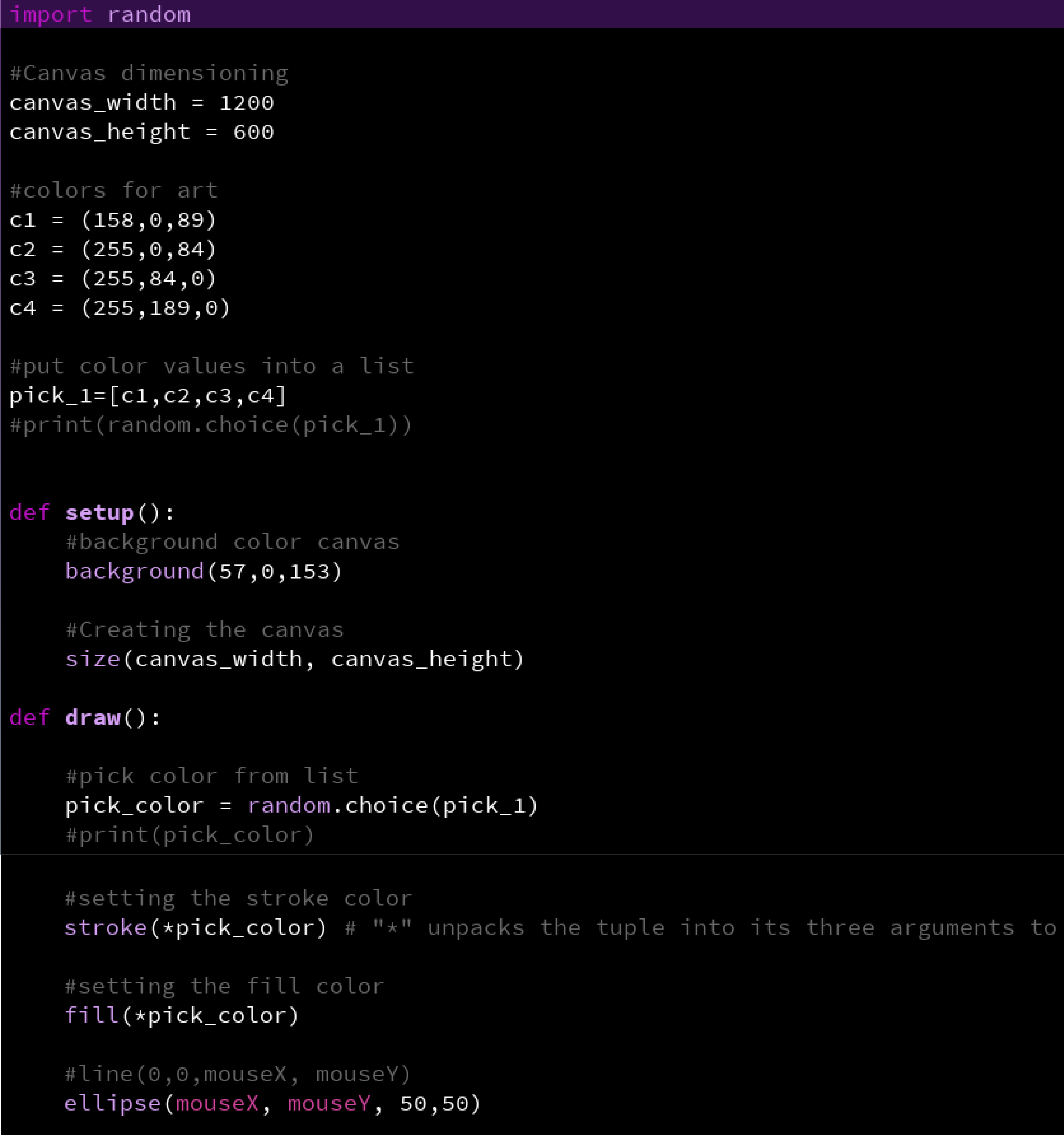 A view of the code.