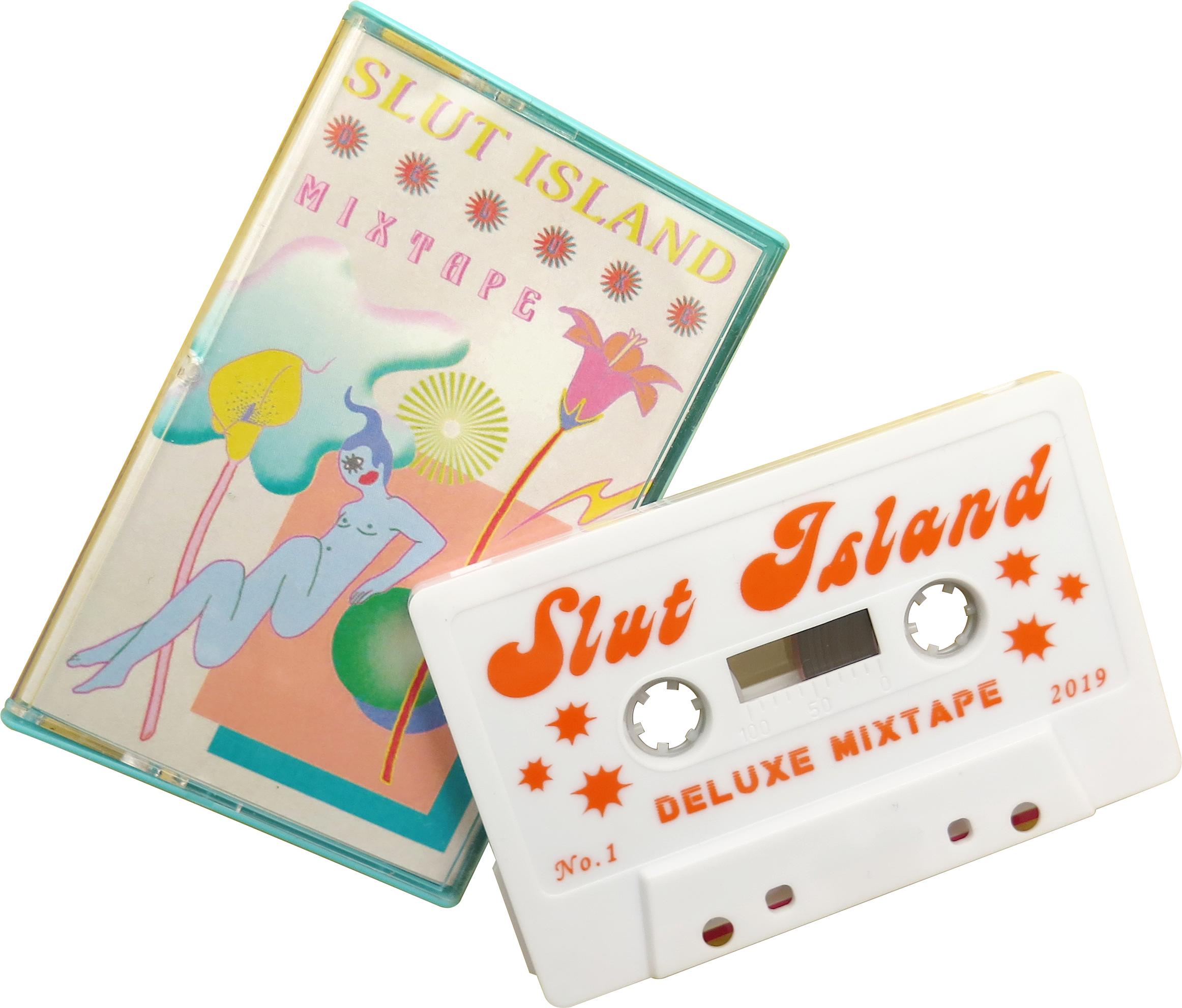 Tape and case for Slut Island Mixtape Vol. 1.