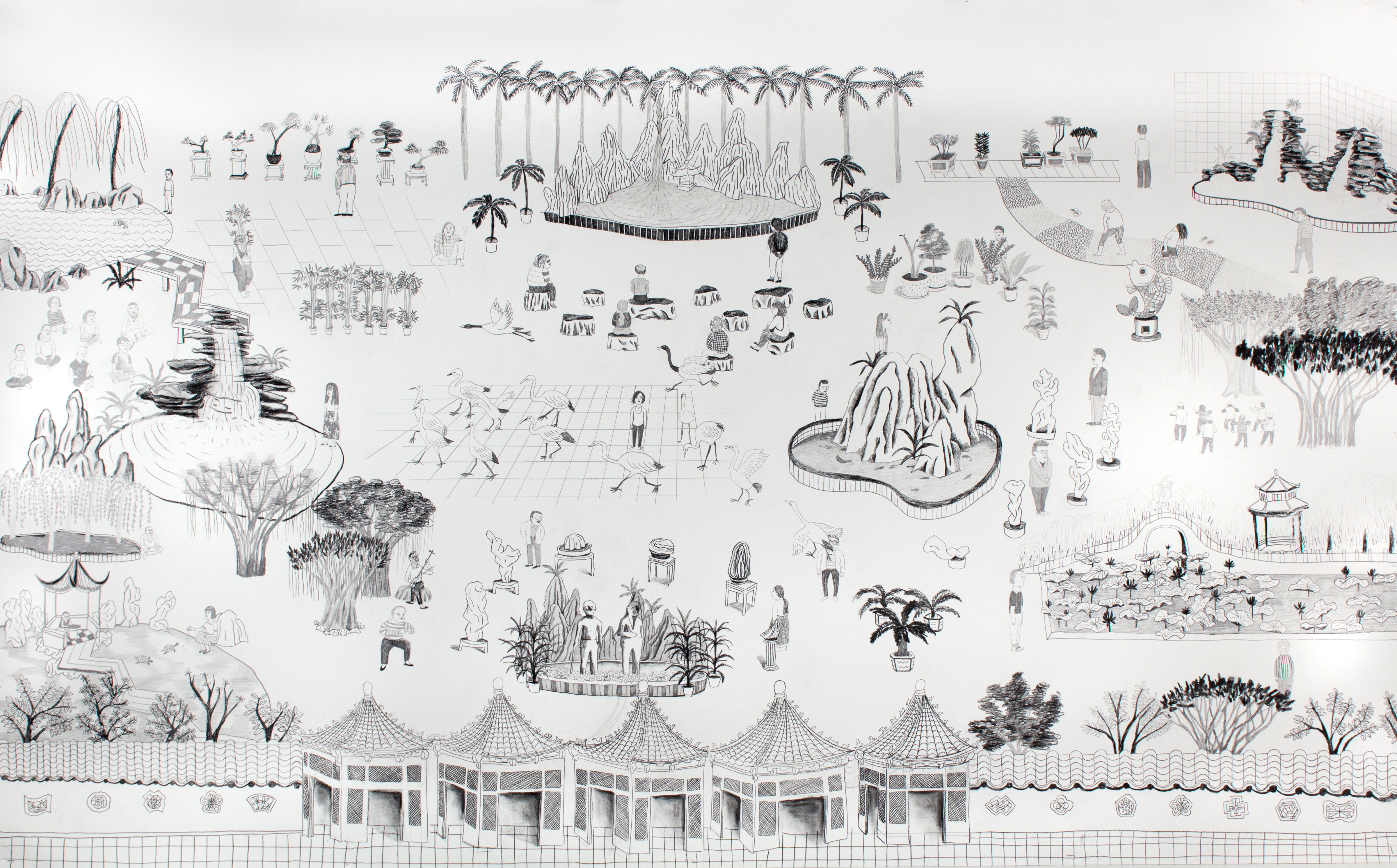 Hai-Hsin HuangZhongzheng District Botanic Garden, 2015Pencil on paper60 x 96 inchesCourtesy the artistPhoto: Hai-Hsin Huang