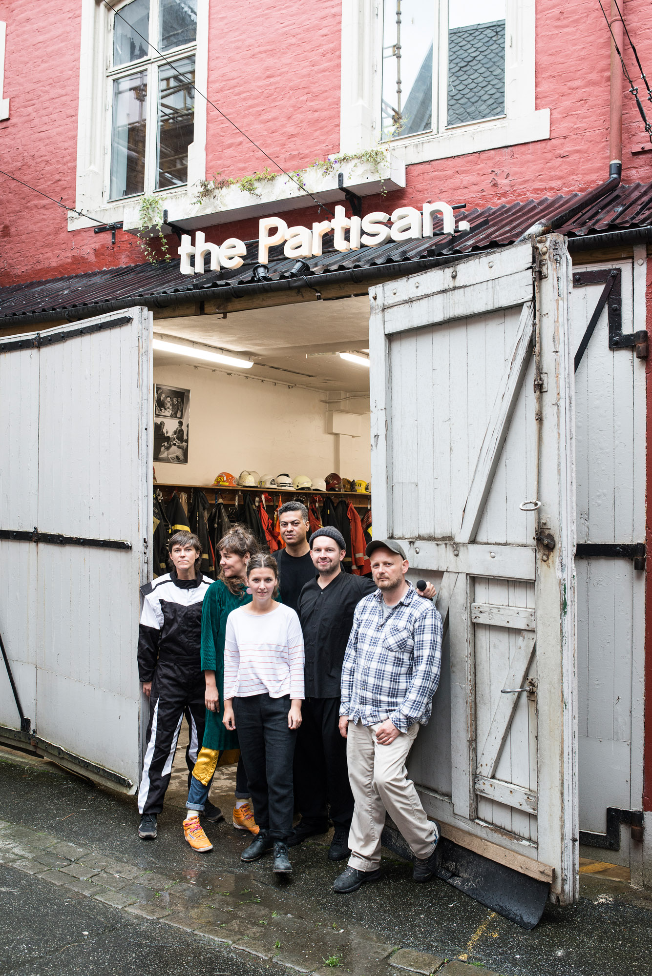The Partisan Cafè with Jenny Moore, Freja Bäckman, Kabir Carter, Tora Endestad Bjørkheim, Johnny Herbert, and Arne Skaug Olsen. Bergen Assembly 2016. Bergen Gamle Hovedbrannstasjon, Bergen. Photo: Thor Brødreskift