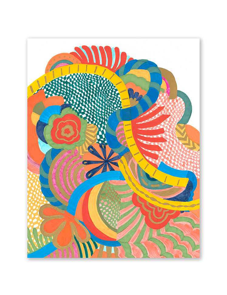 Hillside  |  acrylic paint, metallic ink and marker on paper  |  11" x 14”