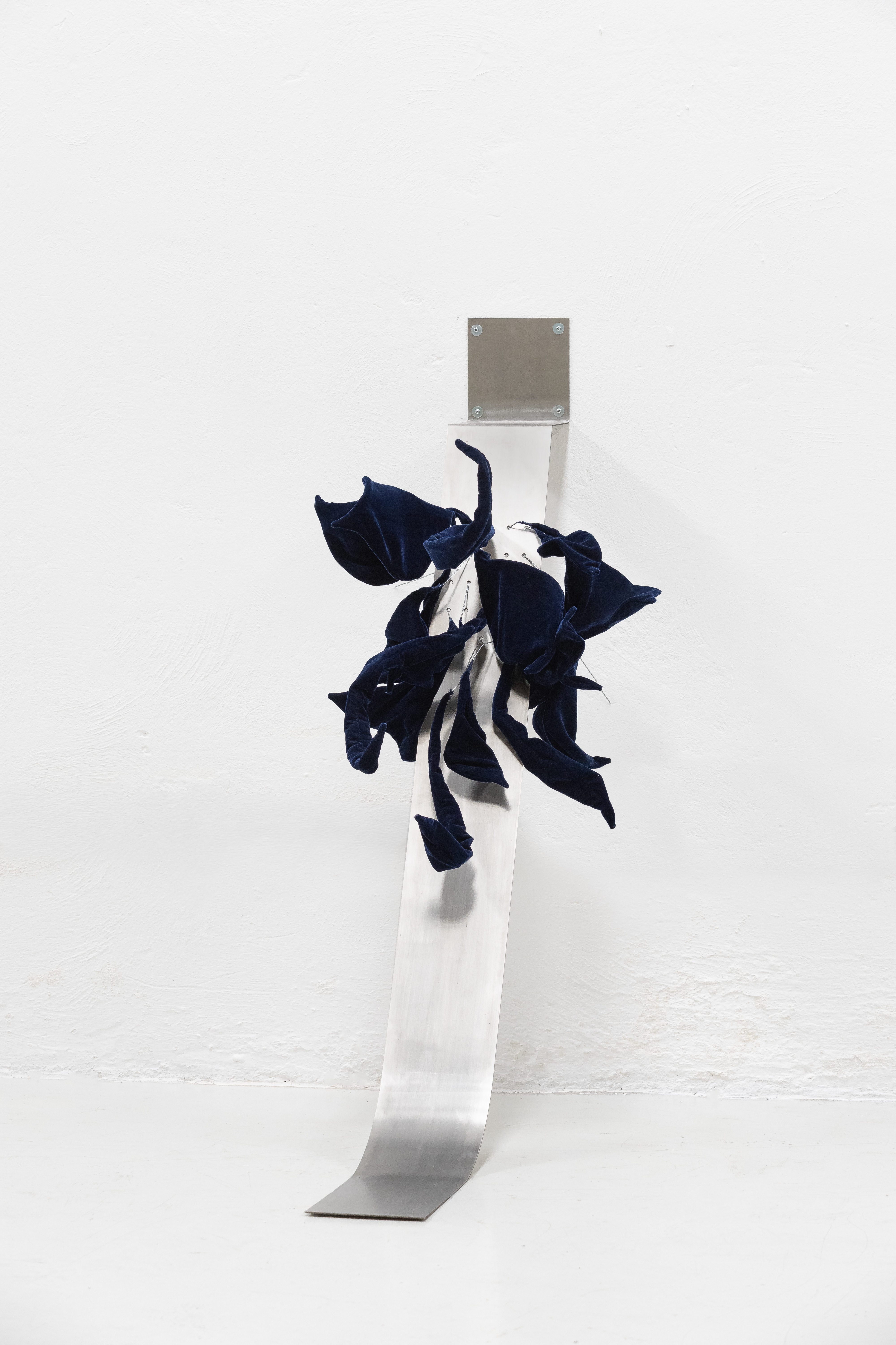 Danielle Firoozi Reach out and touch me, 2024 Atainless steel and velvet 53 1/2 x 27 1/2 x 46 1/2 in 136 x 70 x 118 cm