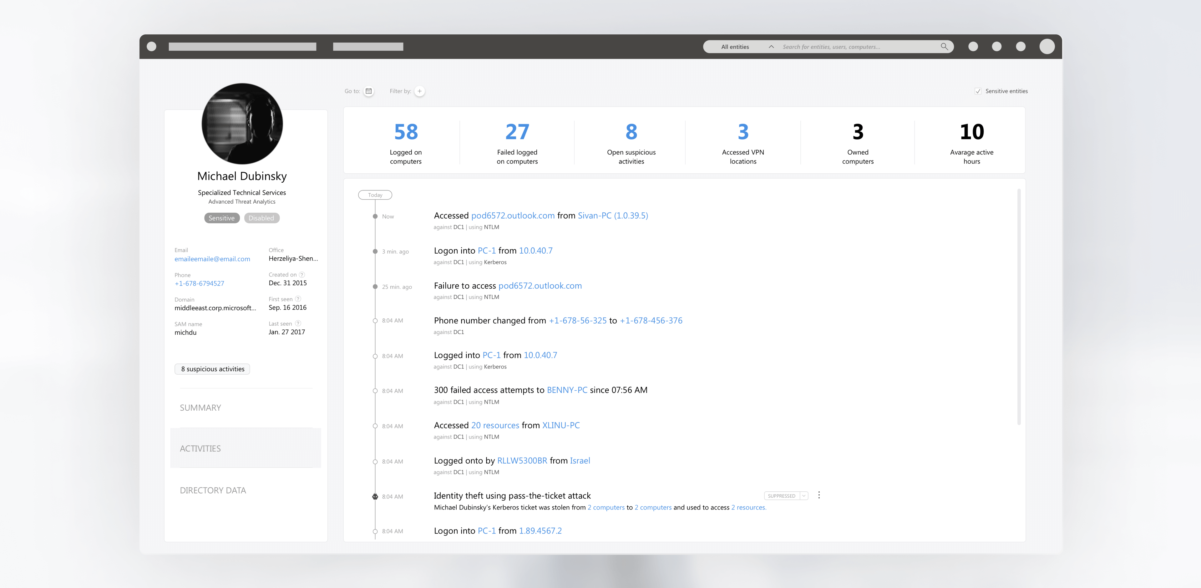 Advanced Threat Analytics Profile page, pahse 1