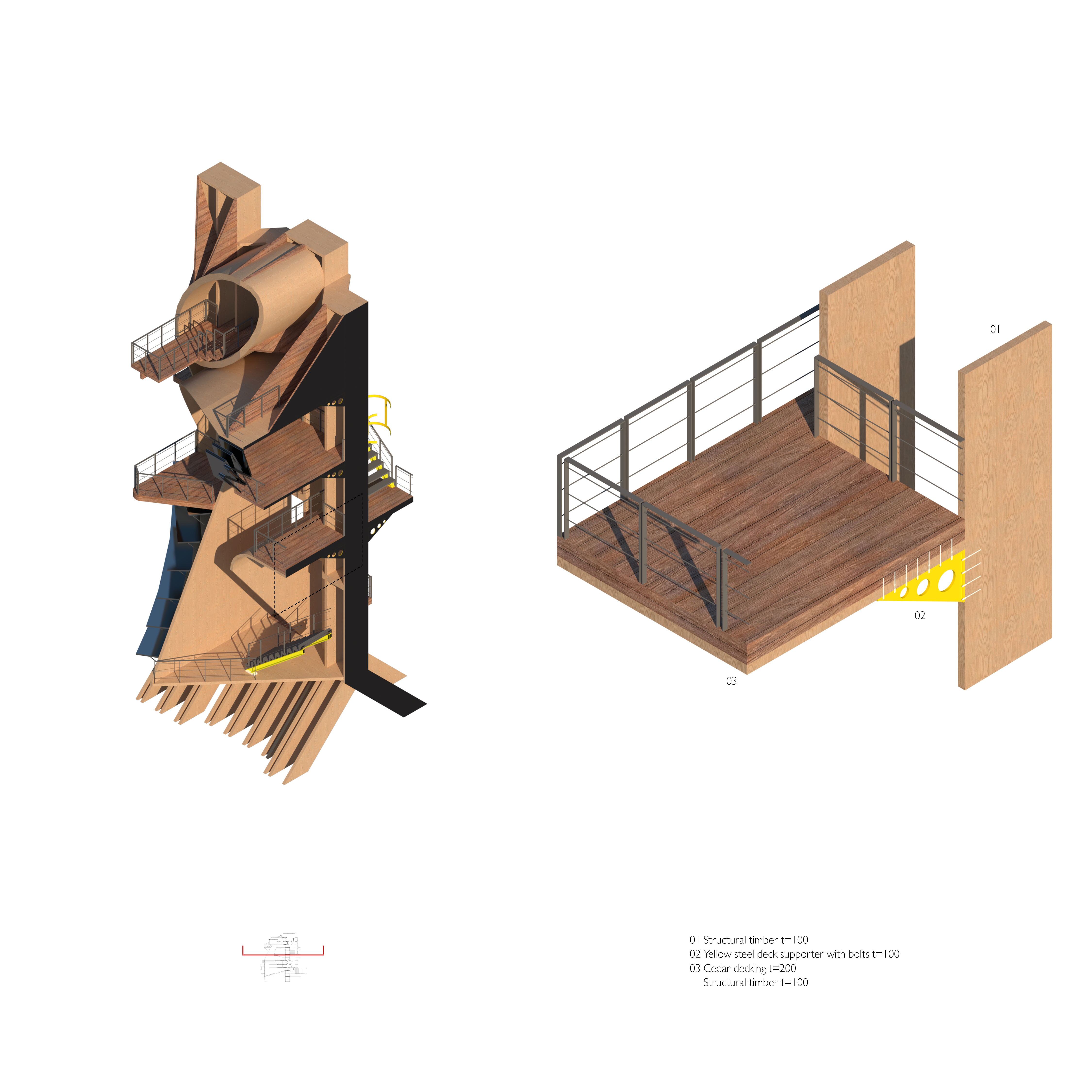  The rotating world: Section Axonometric view and detail
