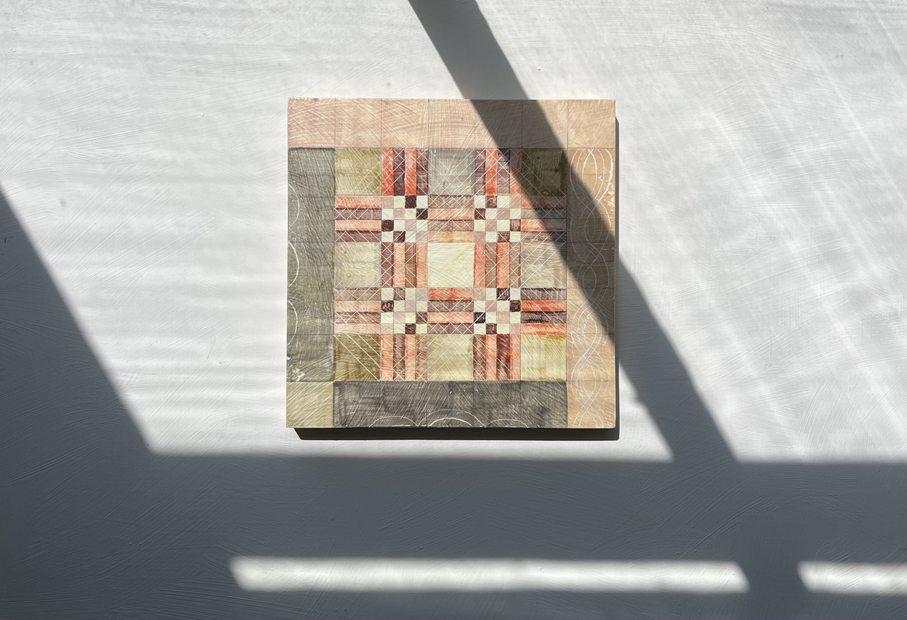 Sixteen Patch Quilt / 8 x 8" / Egg tempera on wood panel