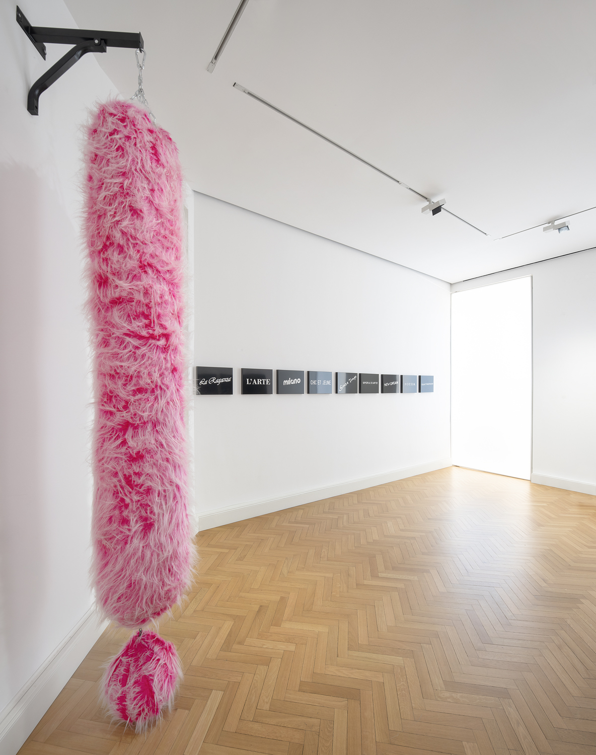 “!, Milano” 2022 recycled urethane foam, metal, chains, hand sewn synthetic fur fabric, Viasaterna Milano