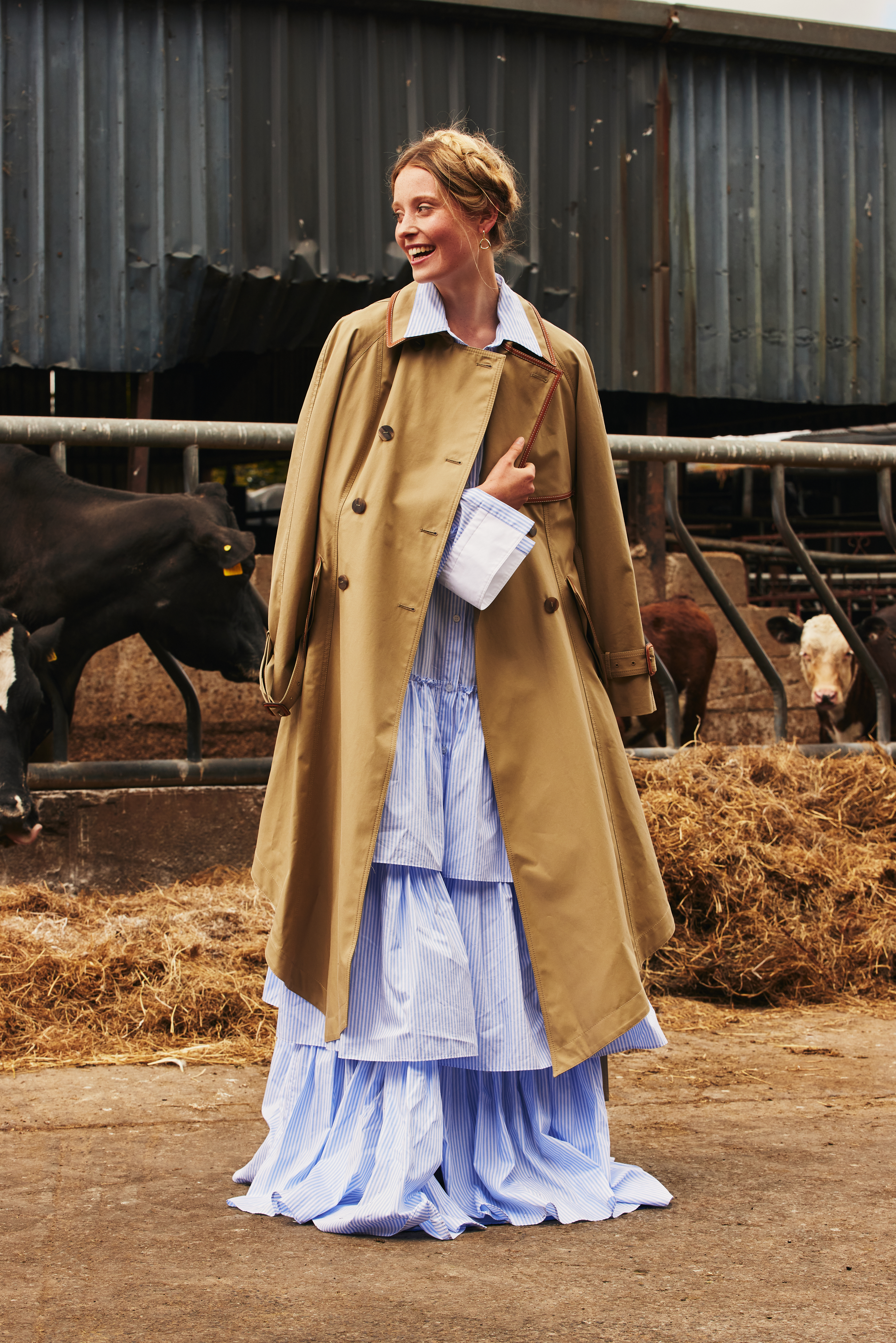 Stylish fashion editorial photoshoot in Dublin, Ireland, featuring a beautiful model unique pieces by Irish fashion designers. Photographed on a farm in Ireland, featuring horses and other farm animals. Photographed for Image Magazine by Alex Sheridan, with fashion stylist Anne O’Shea.