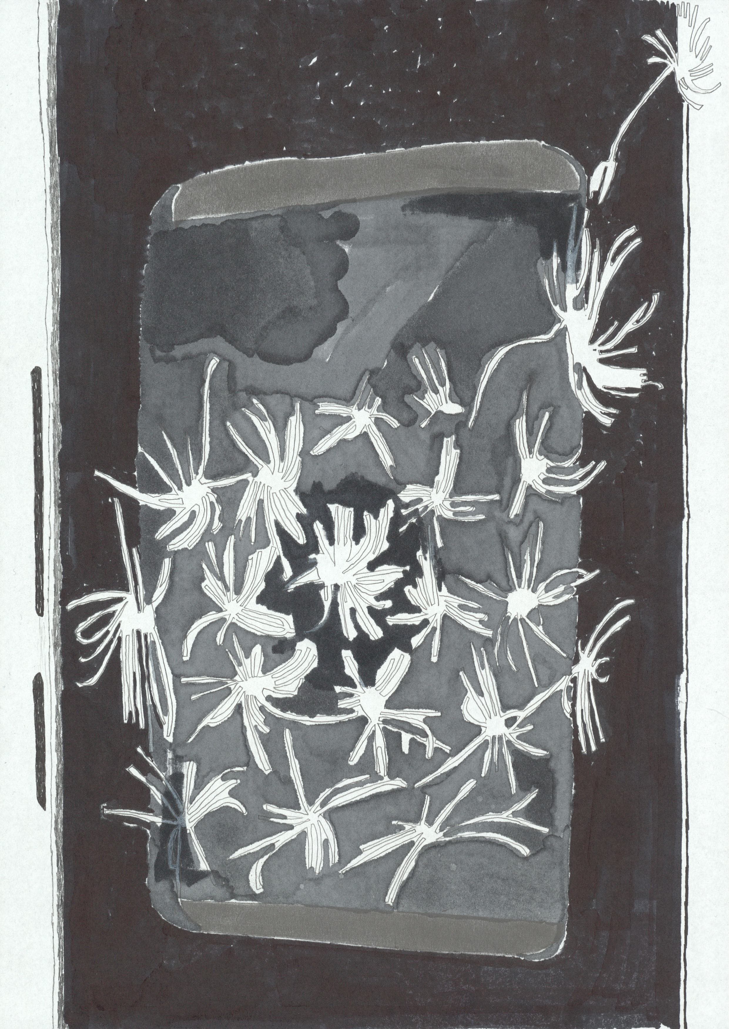 seven, ink, pencil on paper, 30 x 21 cm, 2018