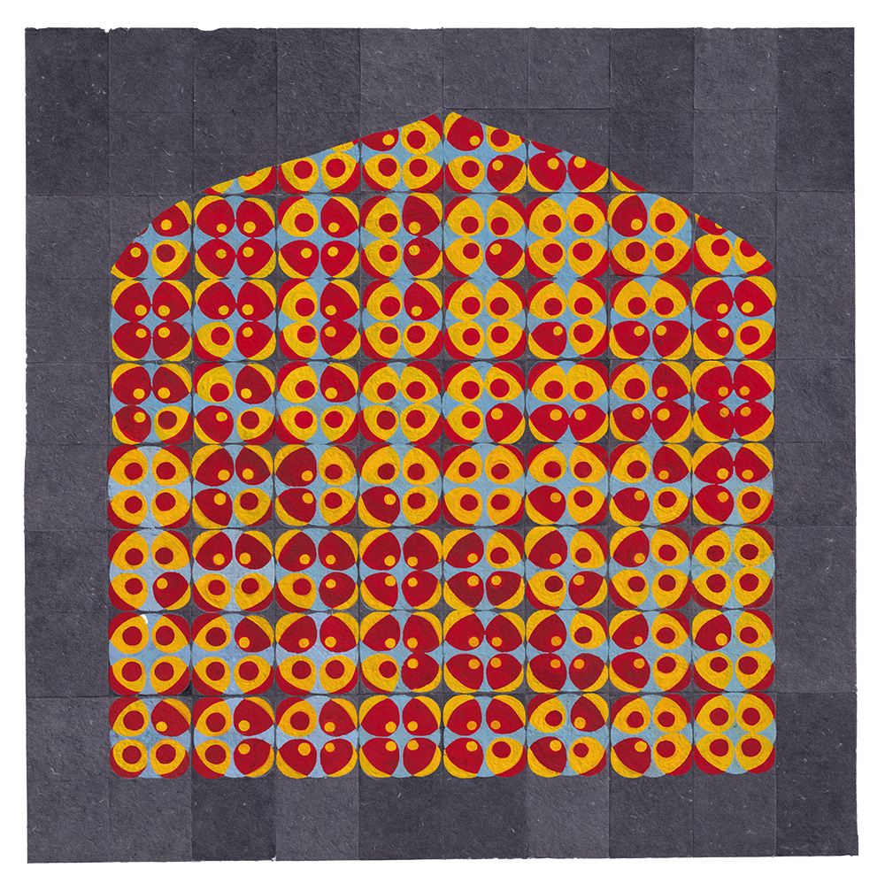 quit pushin' my buttons, 2024, goauche on denim paper, 50 x 50 cm