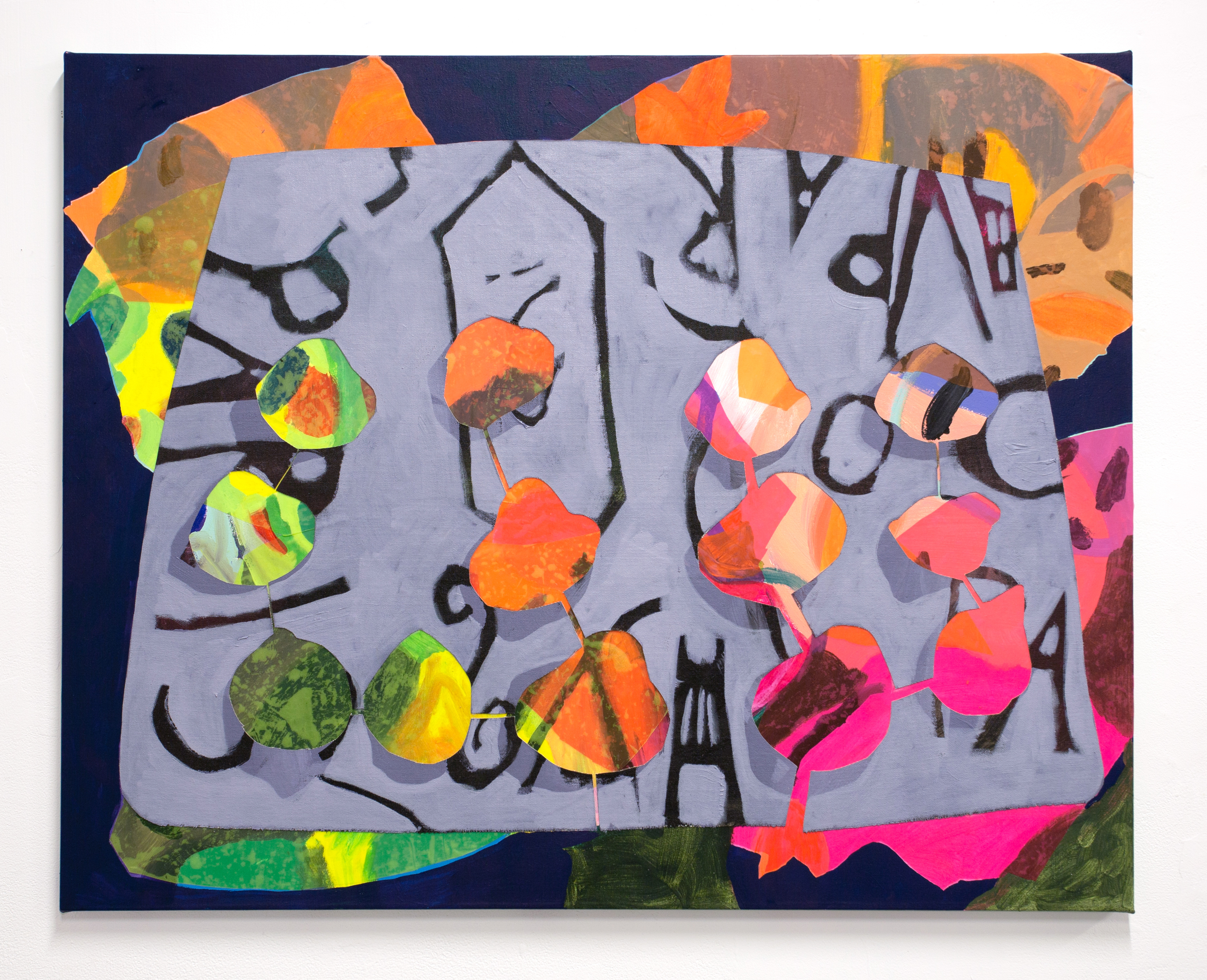 "Eclipse", 2025, mixed media, acrylic and oil on collaged canvas, 30x38 in