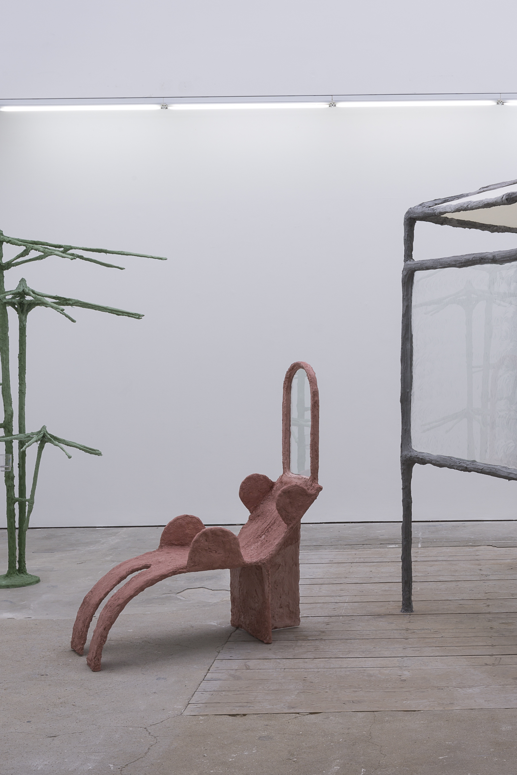 The patient I, 2018, steel, glass plaster, burlap, sand, pigment