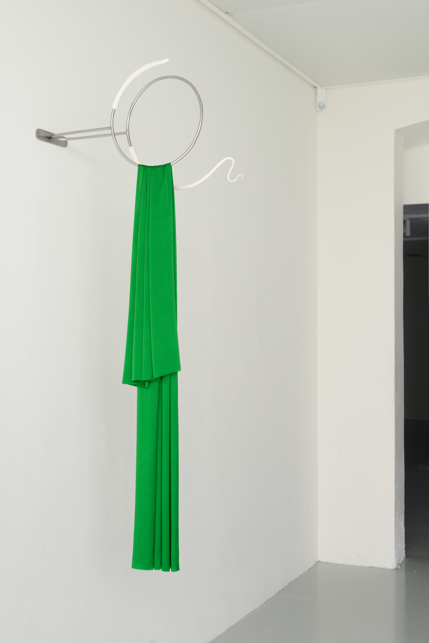 Glazed porcelain, steel, silk