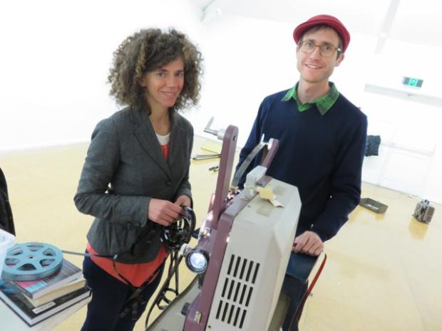 Louise Curham and Lucas Ihlein in preparation for presenting Horror Film 1 at Canberra Contemporary Art Spcce, June 2014