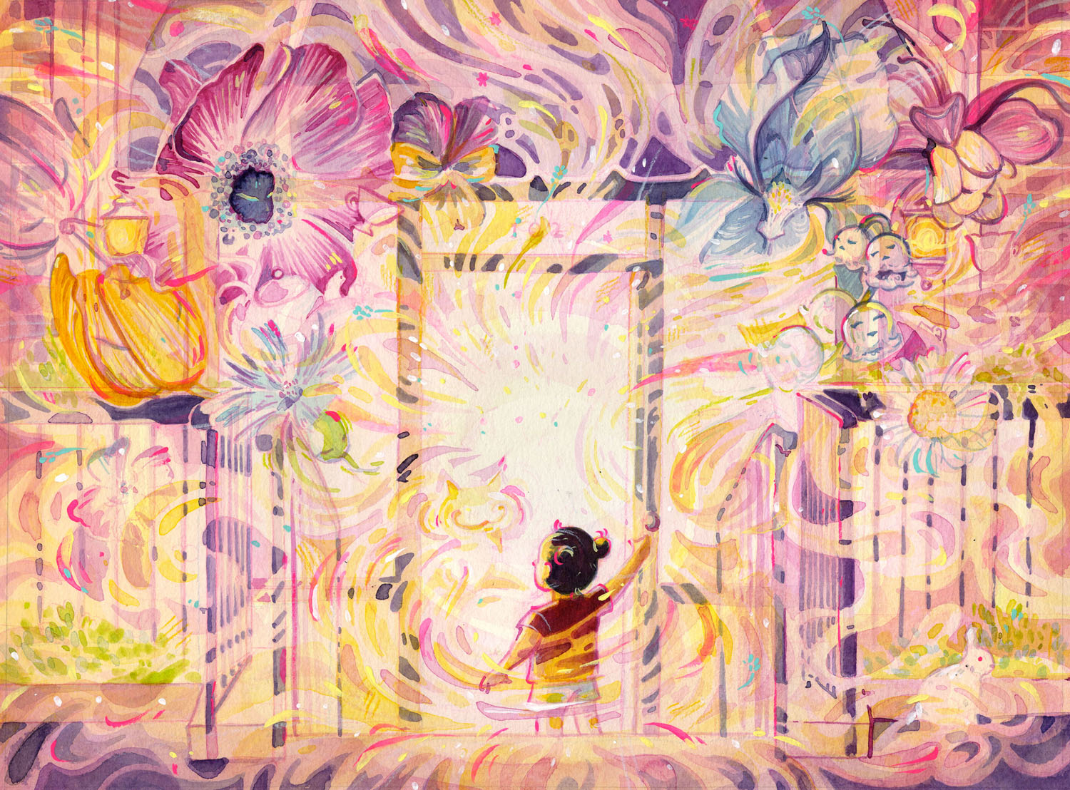 Wonder at Tea TimeInk, Gouache and Colored Pencil, 12&rdquo; x 9&rdquo;, 2022