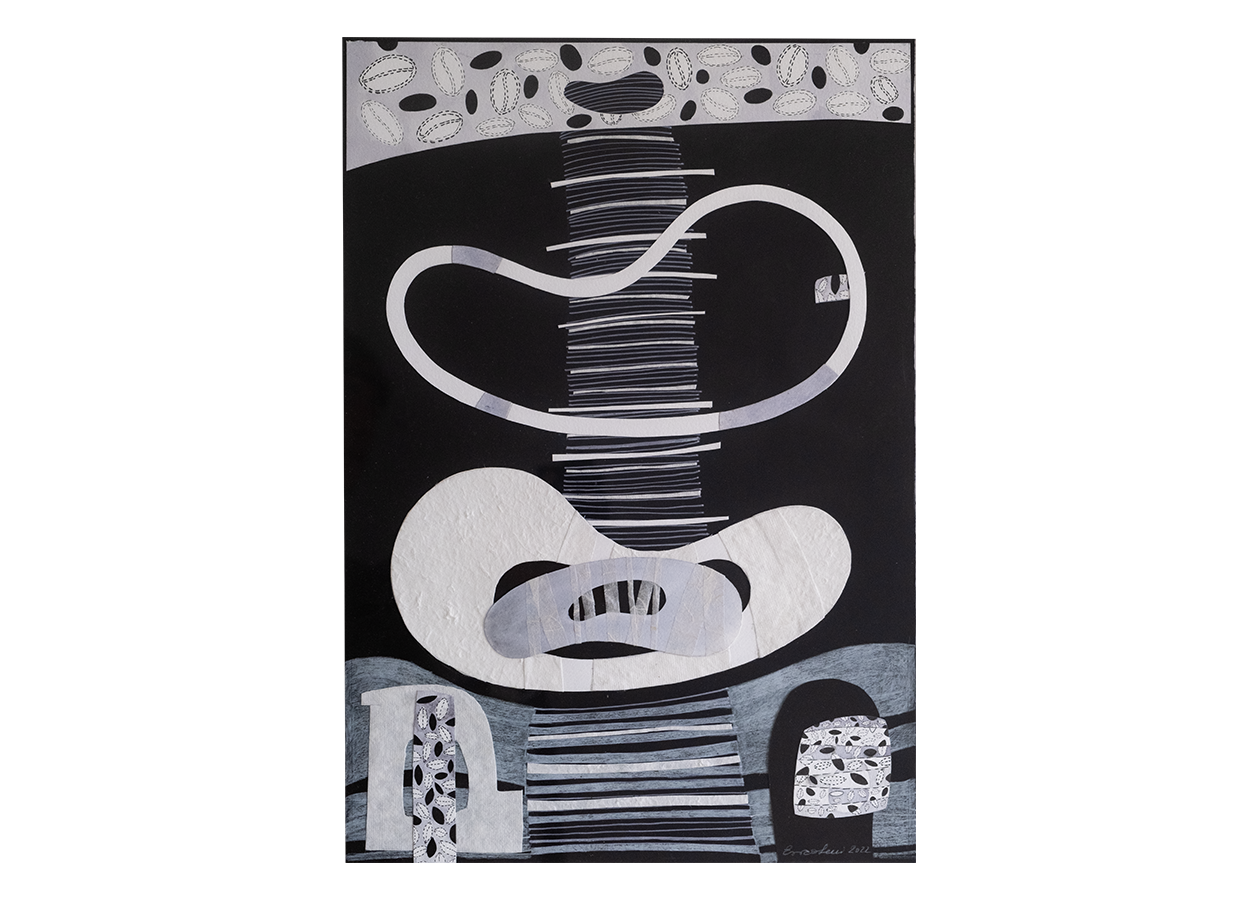 Galleggiando nel buio (China e matita su carta, collage, cm 40x56, 2023)