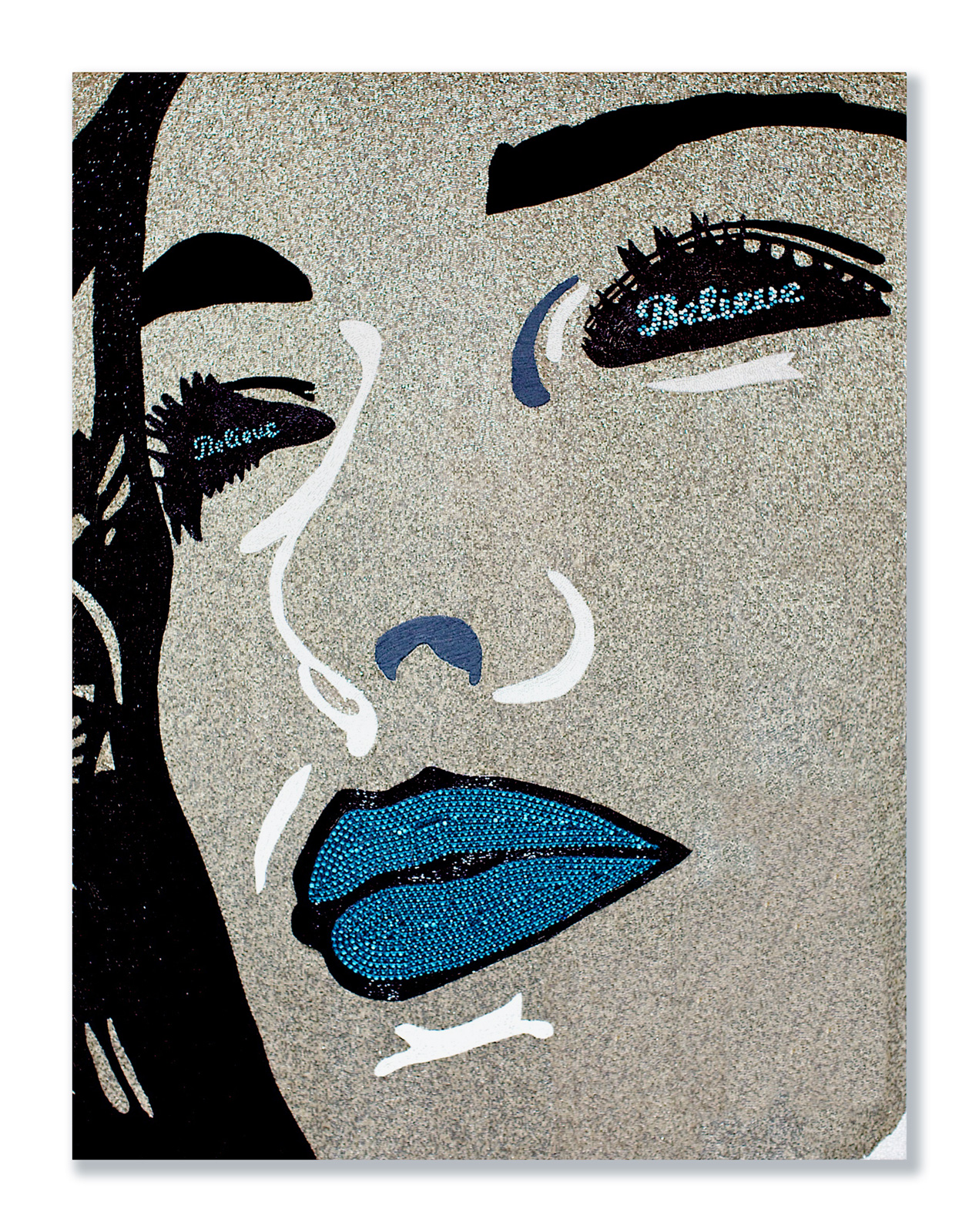  Believe   2013  Beads, rhinestones and embroidery on canvas  63 x 40 Inches
